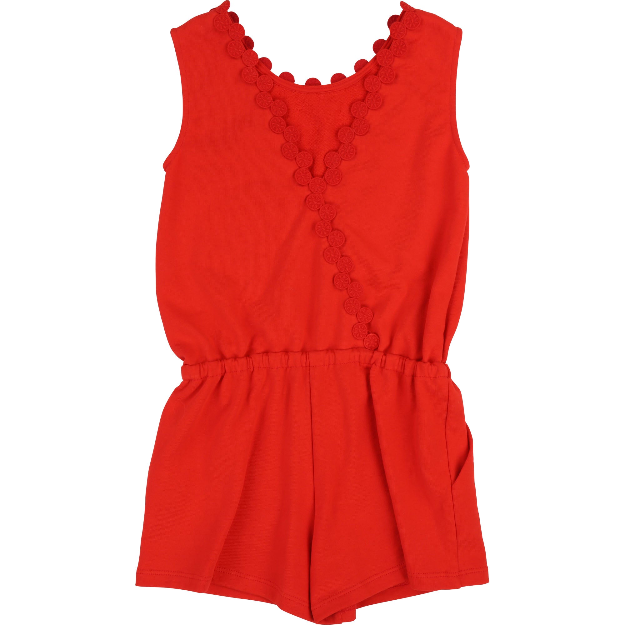 Girls Red Cotton Jumpsuit