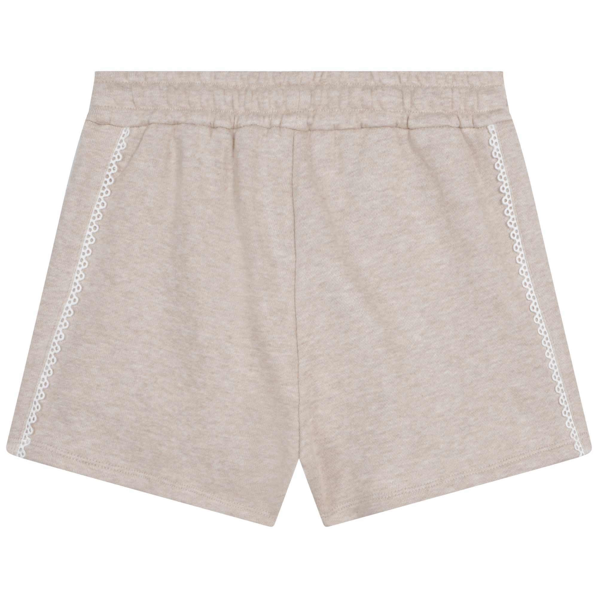 Girls Beige Logo Cotton Shorts