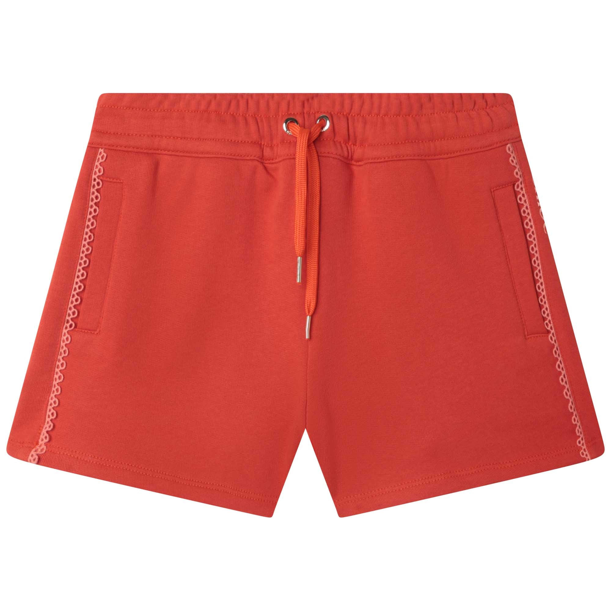 Girls Red Logo Cotton Shorts