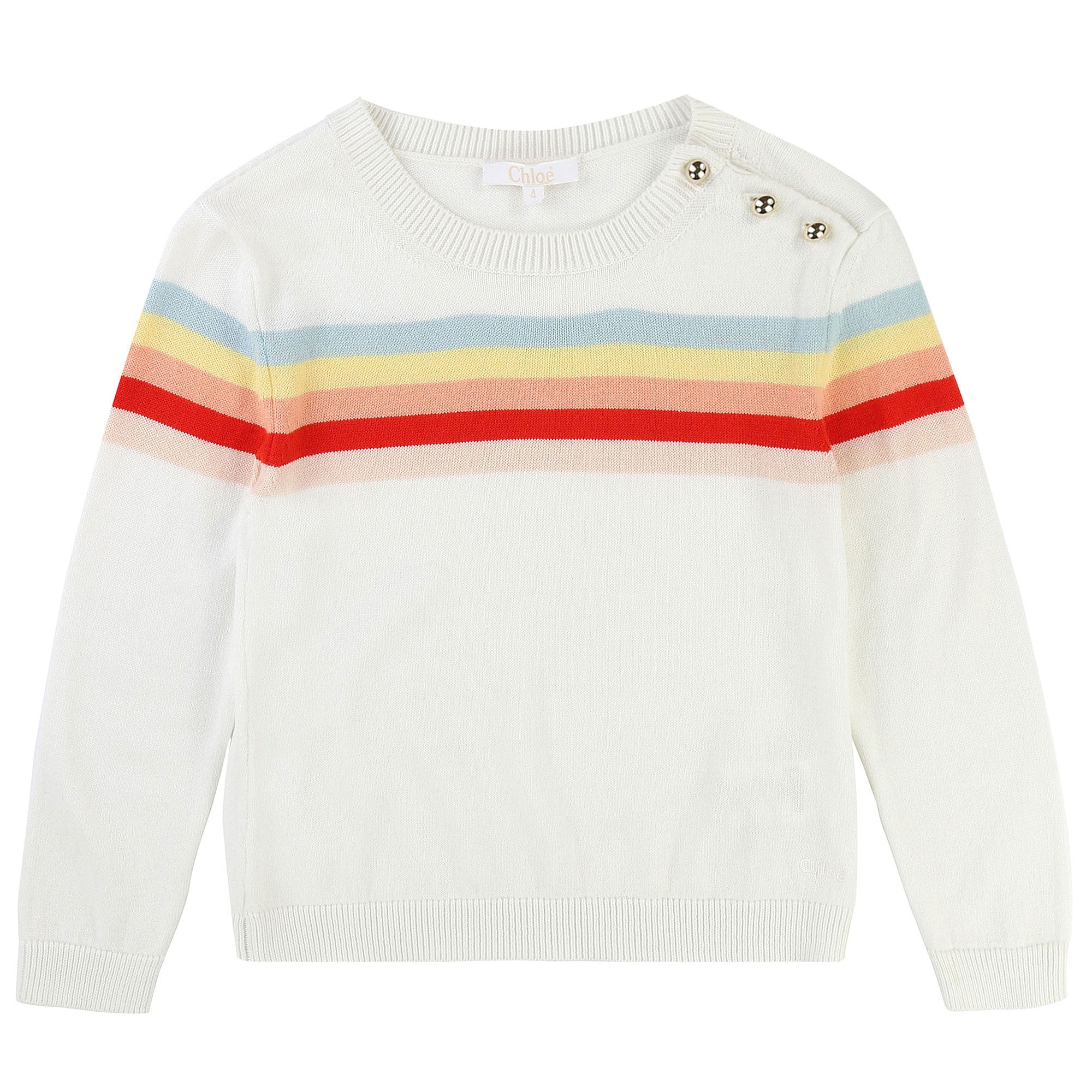 Girls White Stripy Sweater - CÉMAROSE | Children's Fashion Store - 1