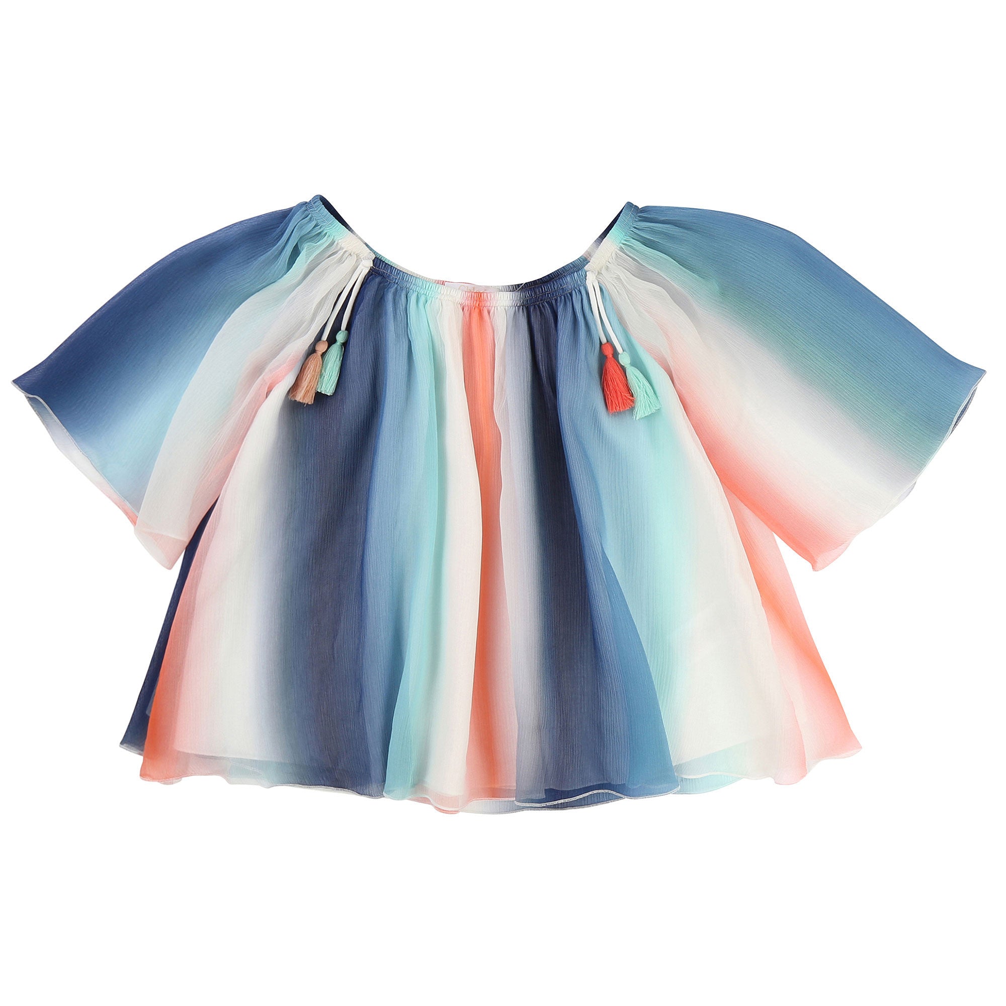 Girls Blue Stripy Silk Crêpe Blouse - CÉMAROSE | Children's Fashion Store