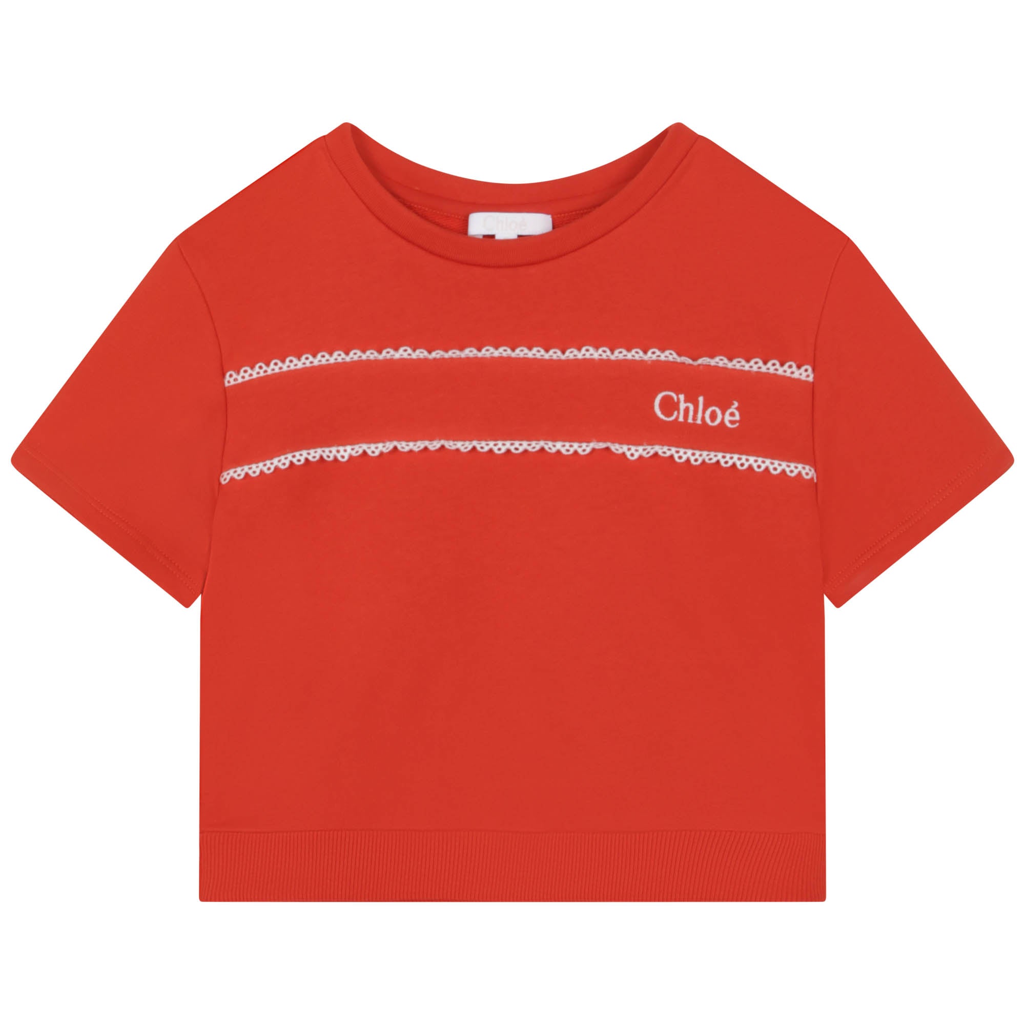 Girls Red Logo Cotton Short Sleeve Sweatshirt