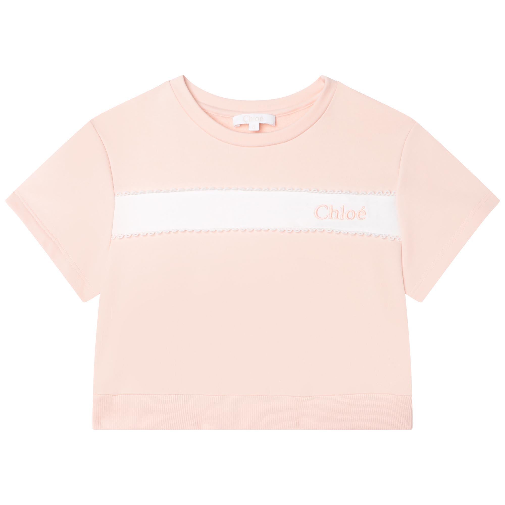 Girls Pink Logo Cotton Short Sleeve Sweatshirt
