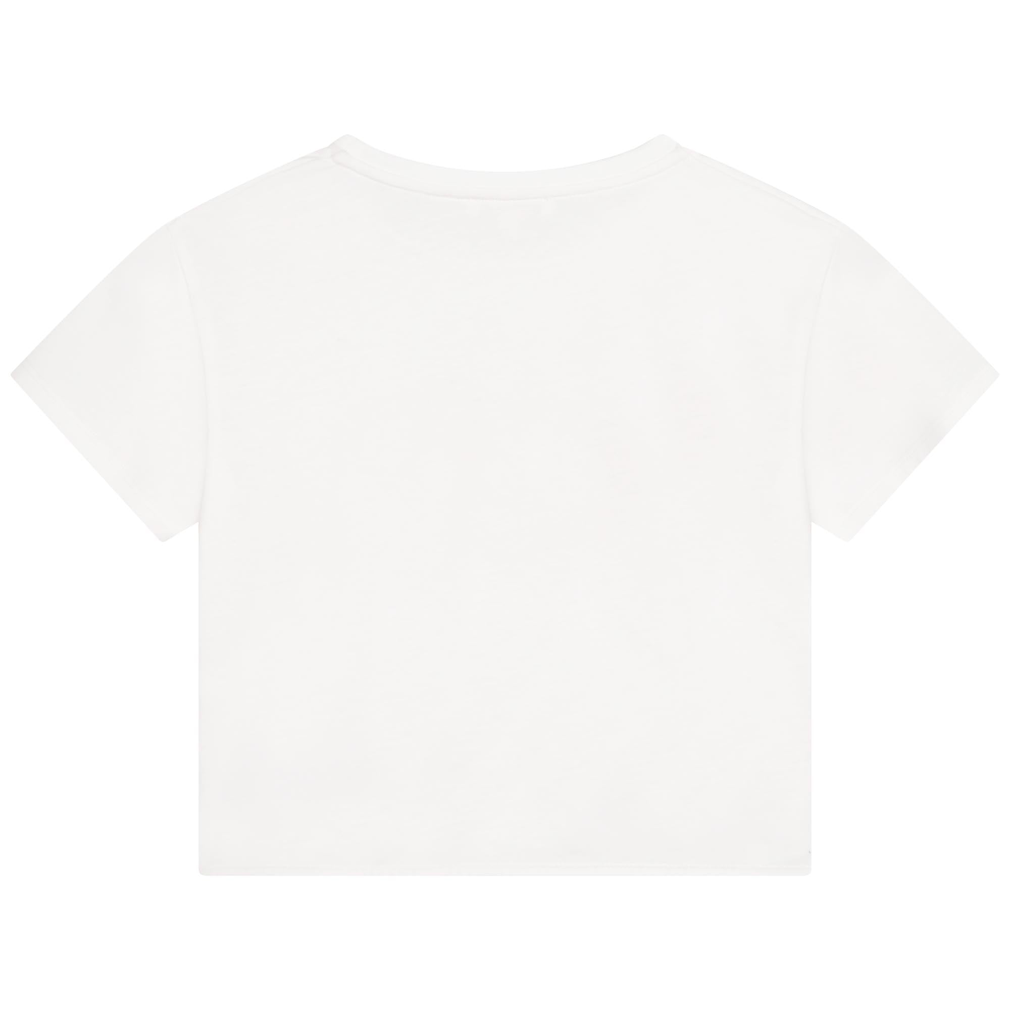 Girls White Printed Cotton T-Shirt