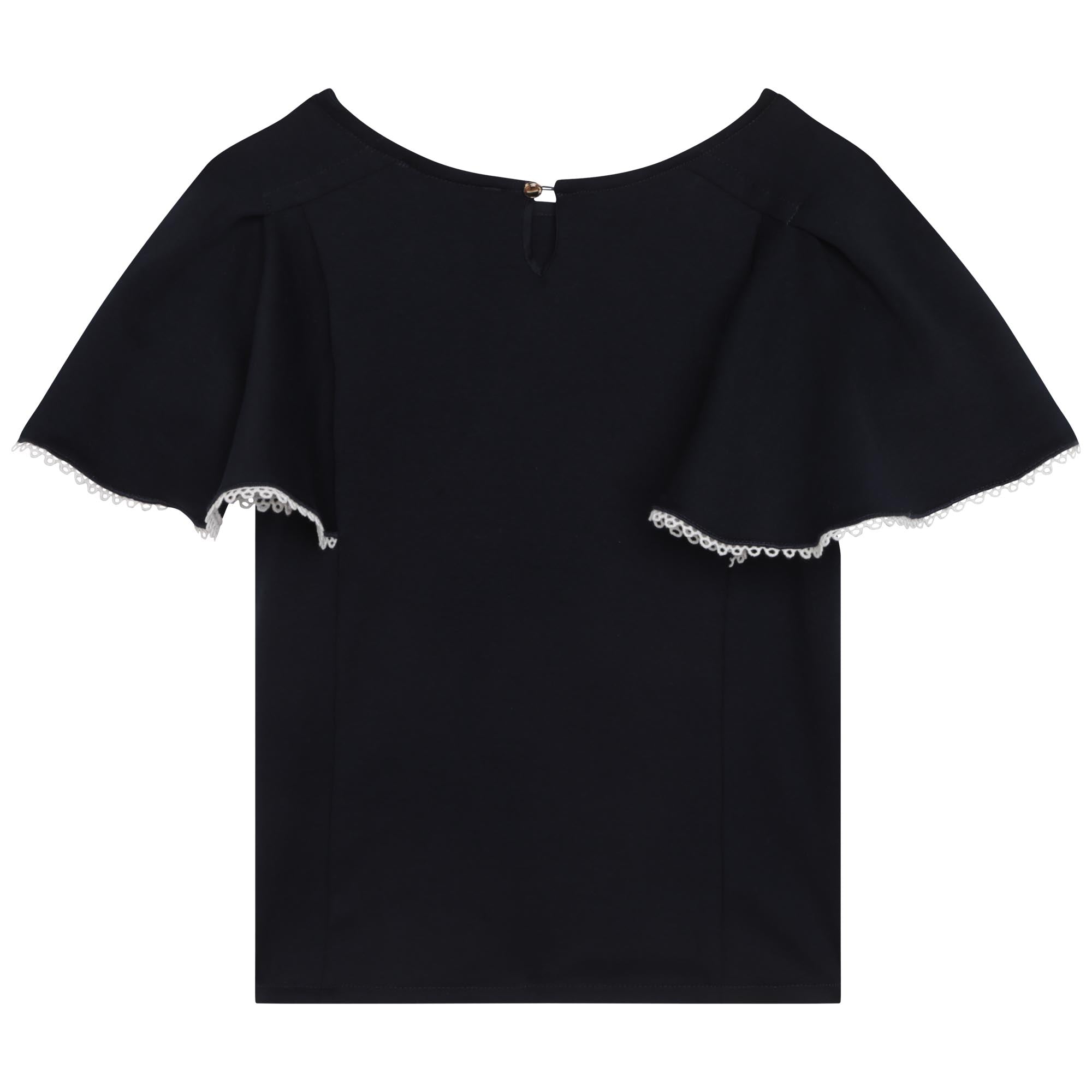 Girls Blue Ruffled Cotton T-Shirt