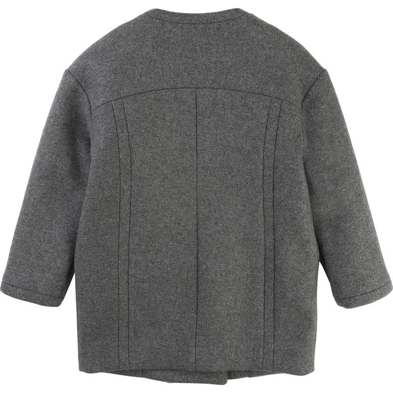 Girls Dark Grey Collarless Wool Coat - CÉMAROSE | Children's Fashion Store - 2