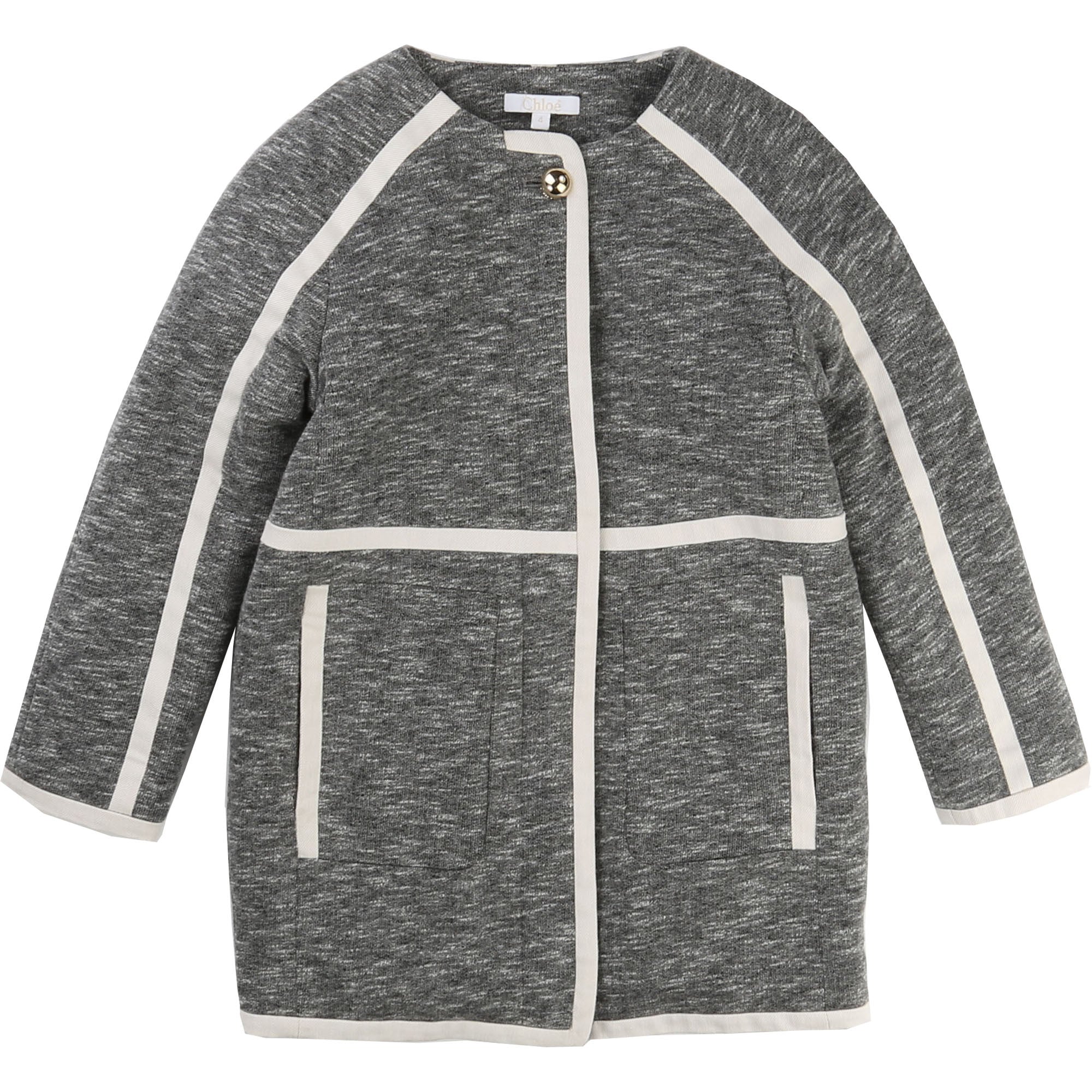 Girls Dark Grey Collarless Cotton Coat - CÉMAROSE | Children's Fashion Store - 1