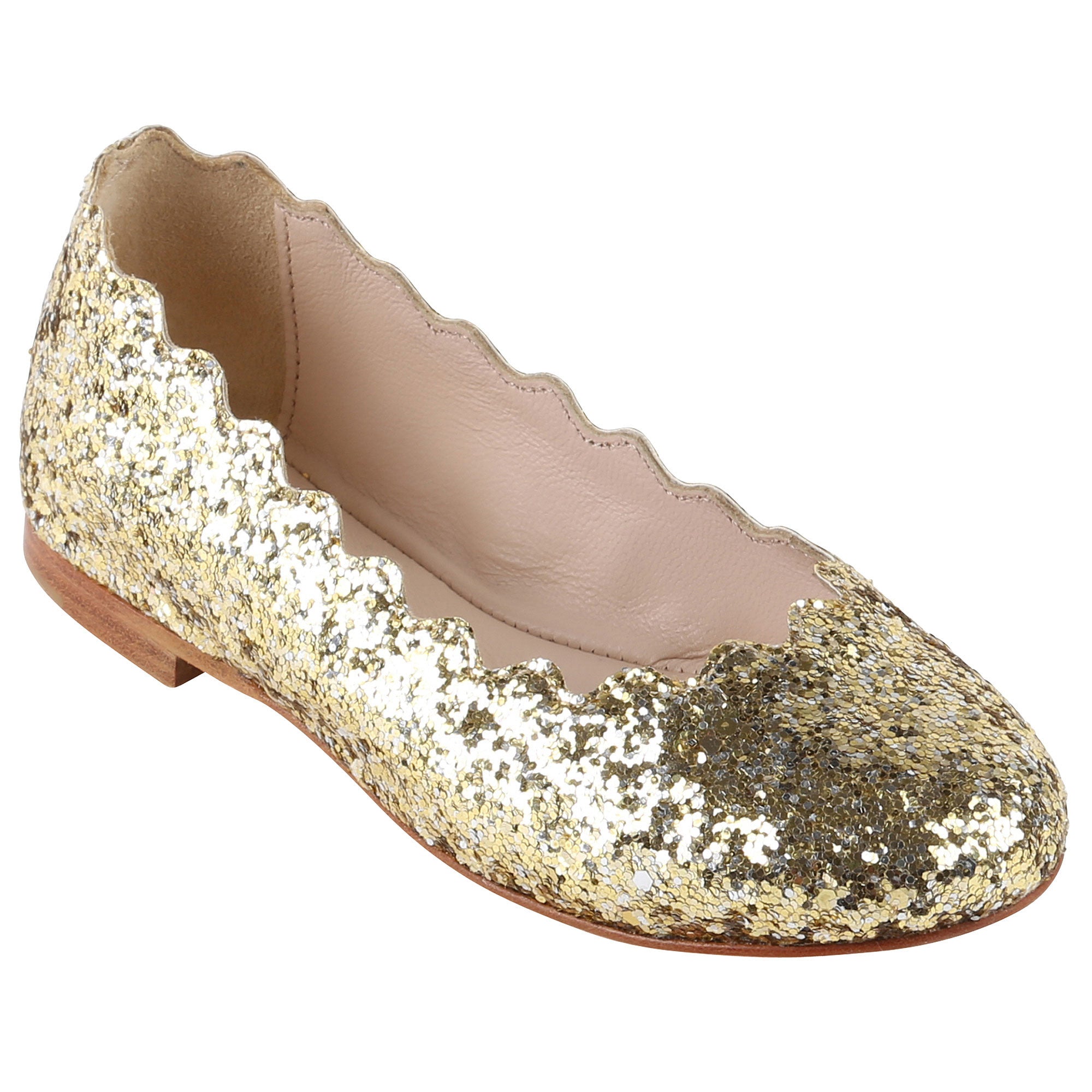 Girls Gold Scalloped Leather Shoes - CÉMAROSE | Children's Fashion Store - 1