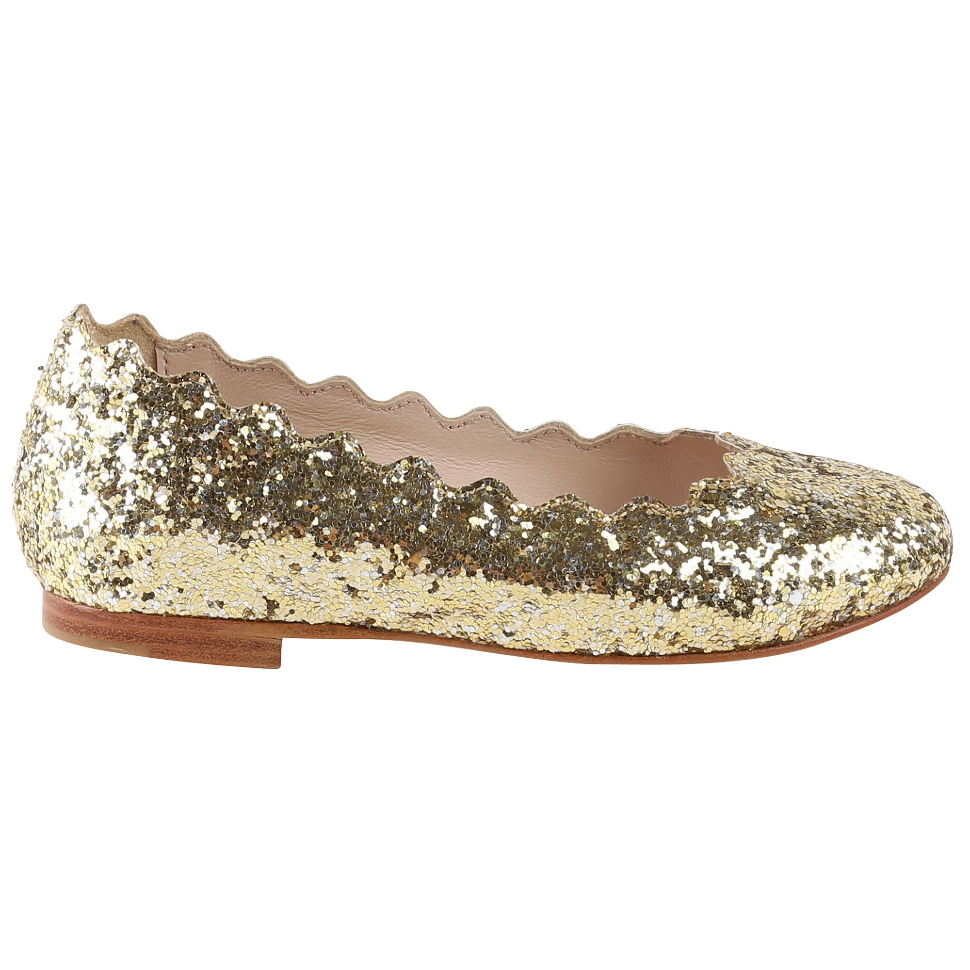 Girls Gold Scalloped Leather Shoes - CÉMAROSE | Children's Fashion Store - 3