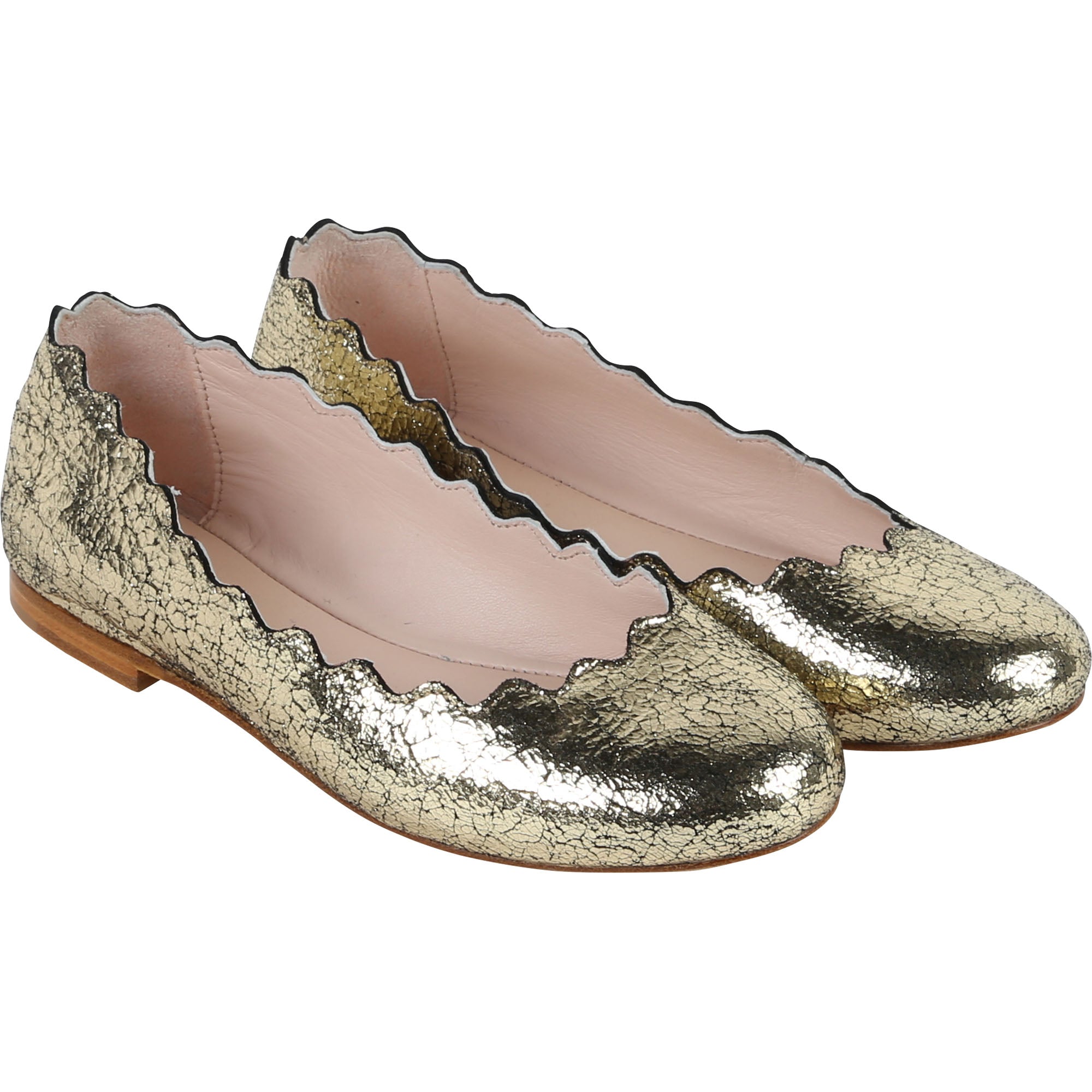 Girls Gold Cuir Ballerina Shoes
