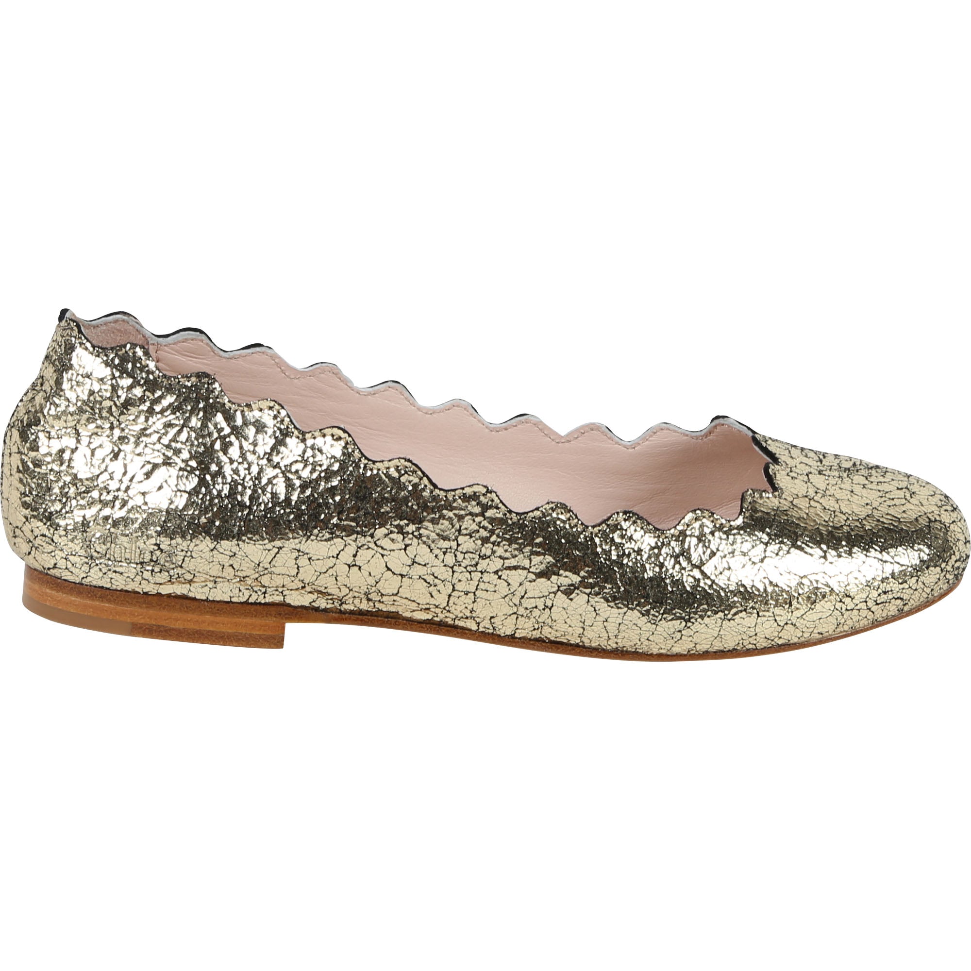 Girls Gold Cuir Ballerina Shoes