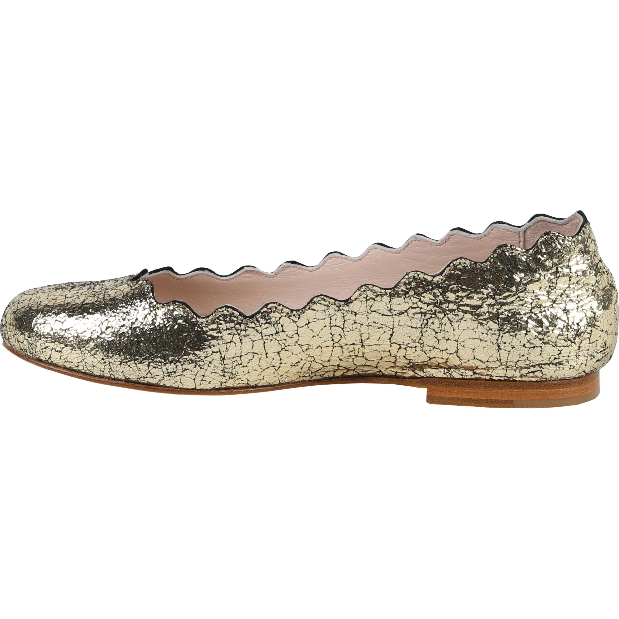 Girls Gold Cuir Ballerina Shoes