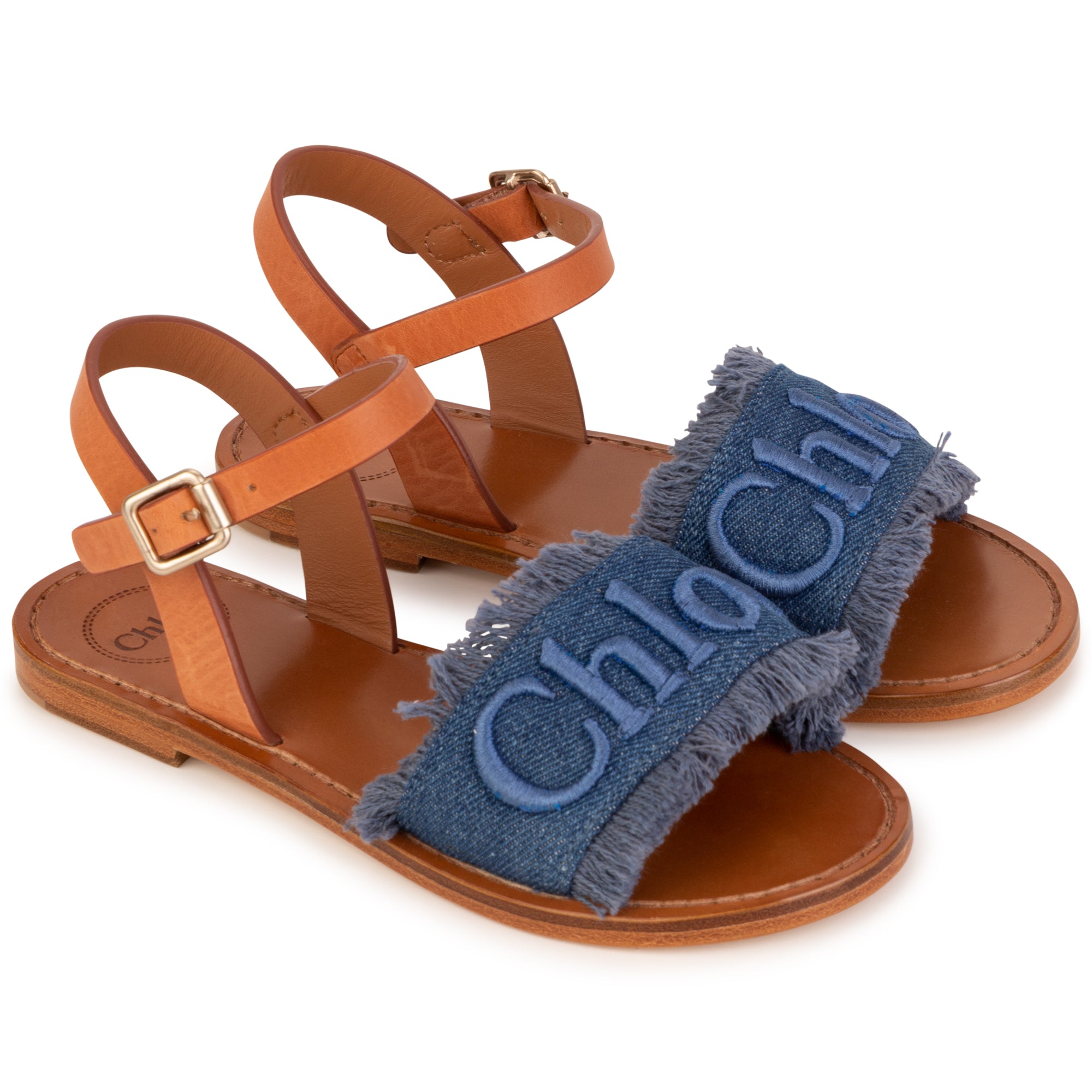 Girls Blue Denim Logo Sandals