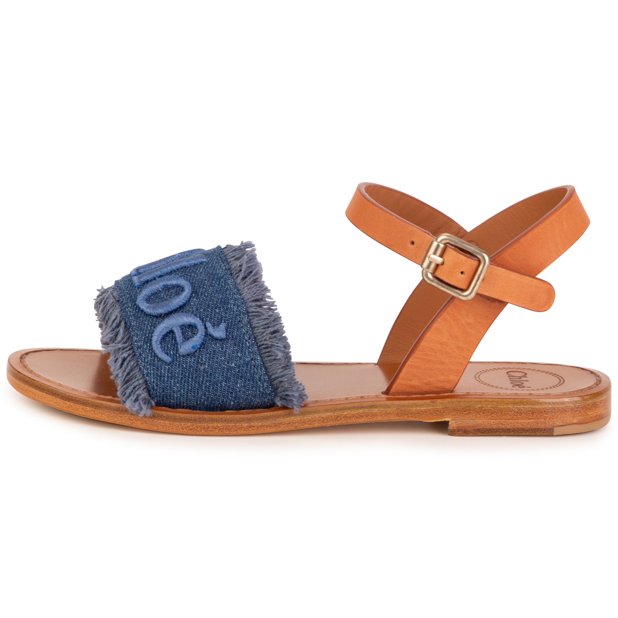 Girls Blue Denim Logo Sandals