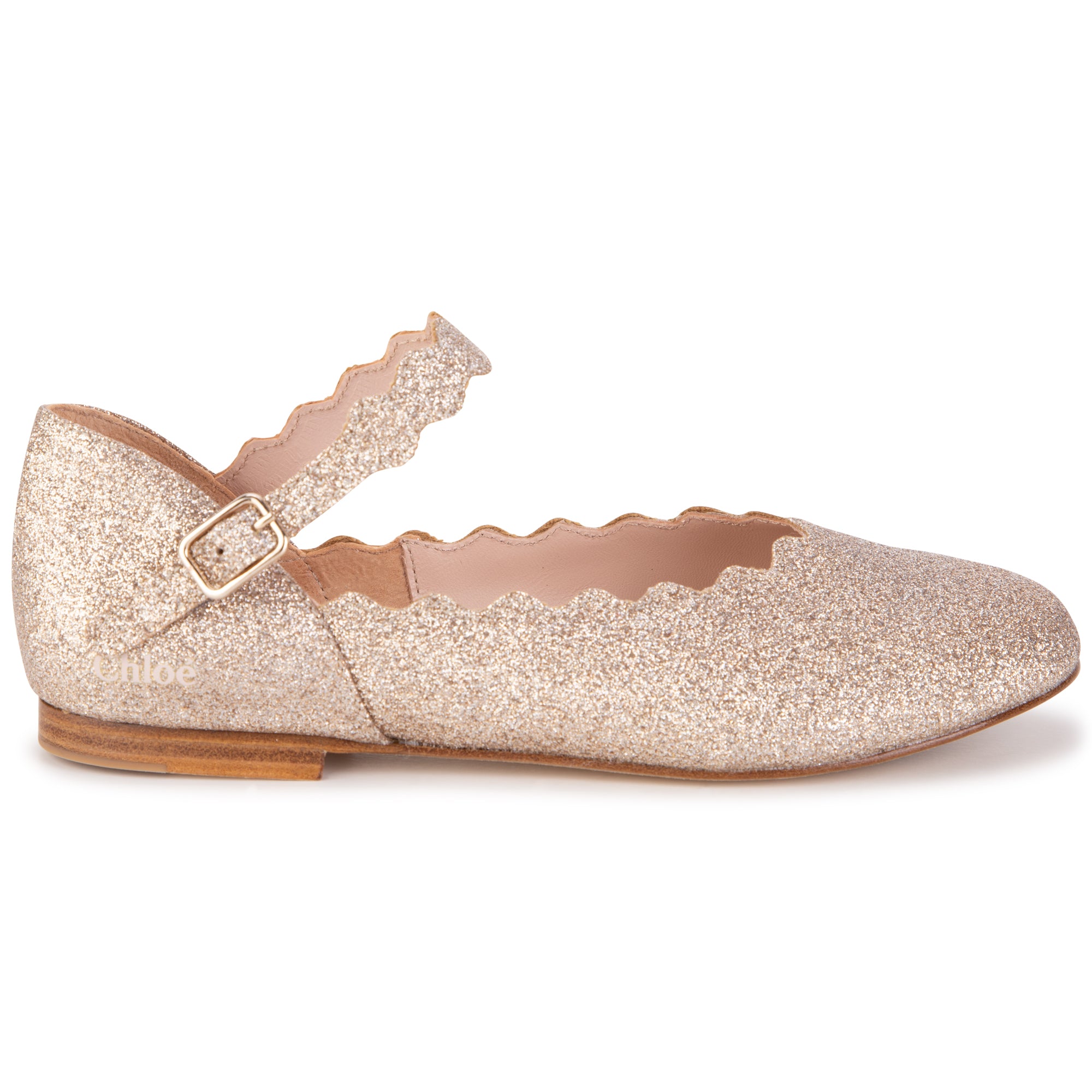 Girls Gold Glitter Flat Shoes