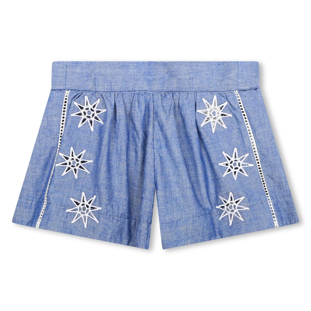 Baby Girls Blue Embroidered Shorts