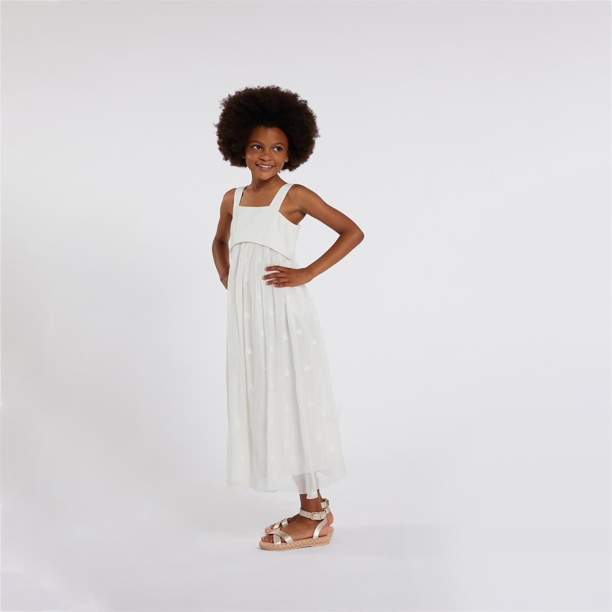Girls White Embroidered Dress
