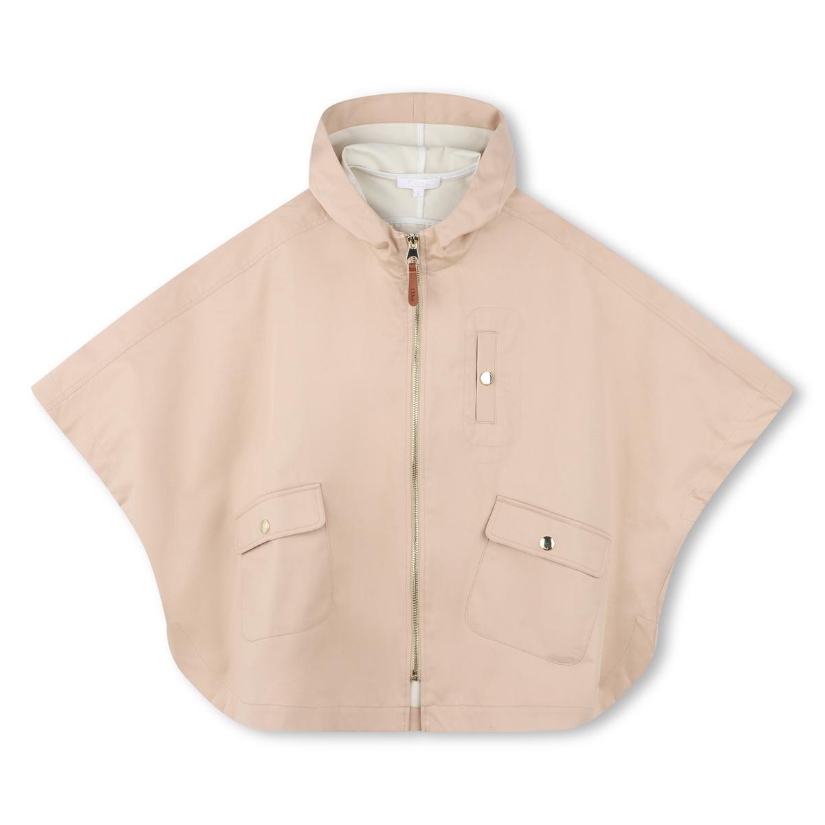 Girls Beige Zip-Up Cape