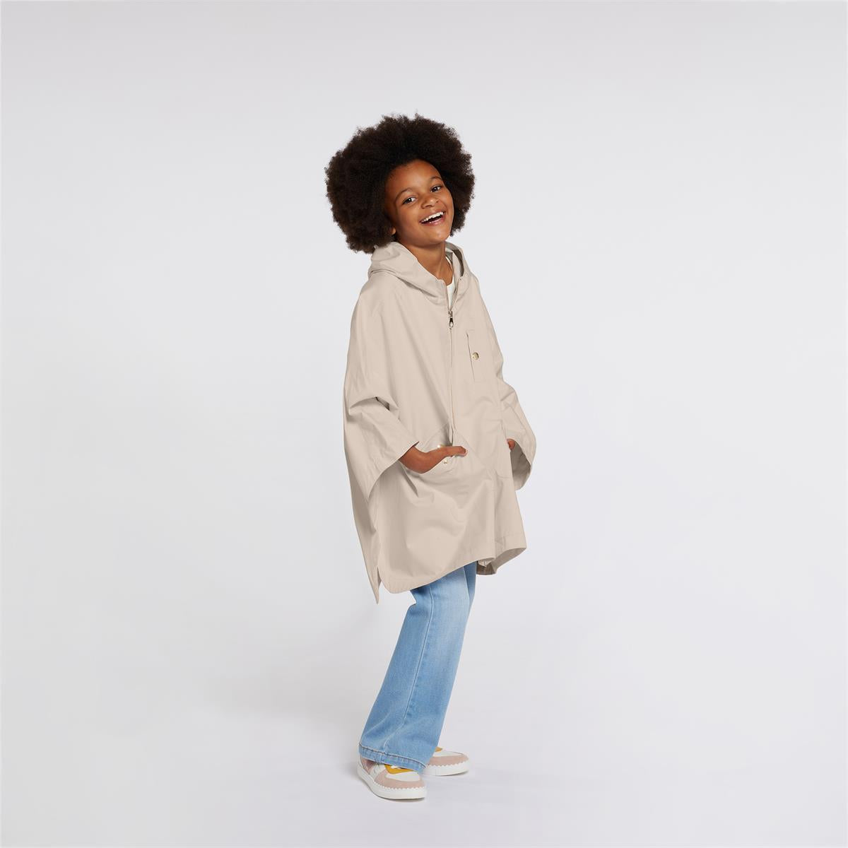 Girls Beige Zip-Up Cape
