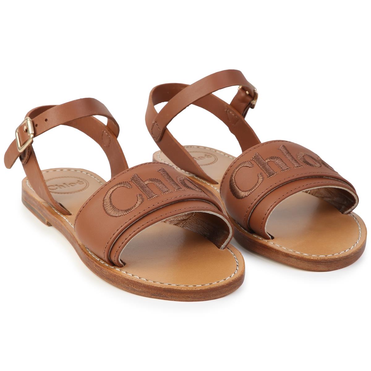Girls Brown Logo Sandals