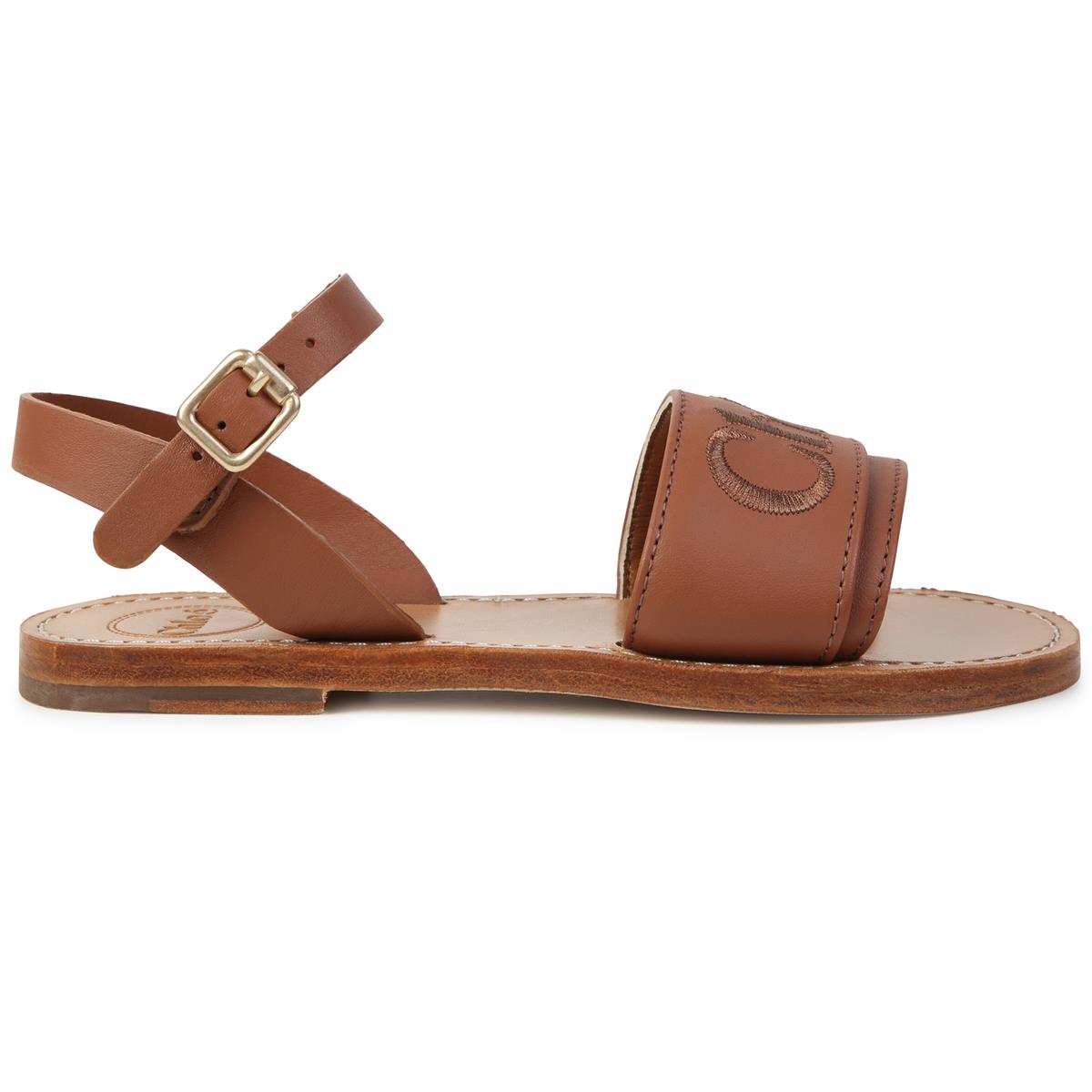 Girls Brown Logo Sandals