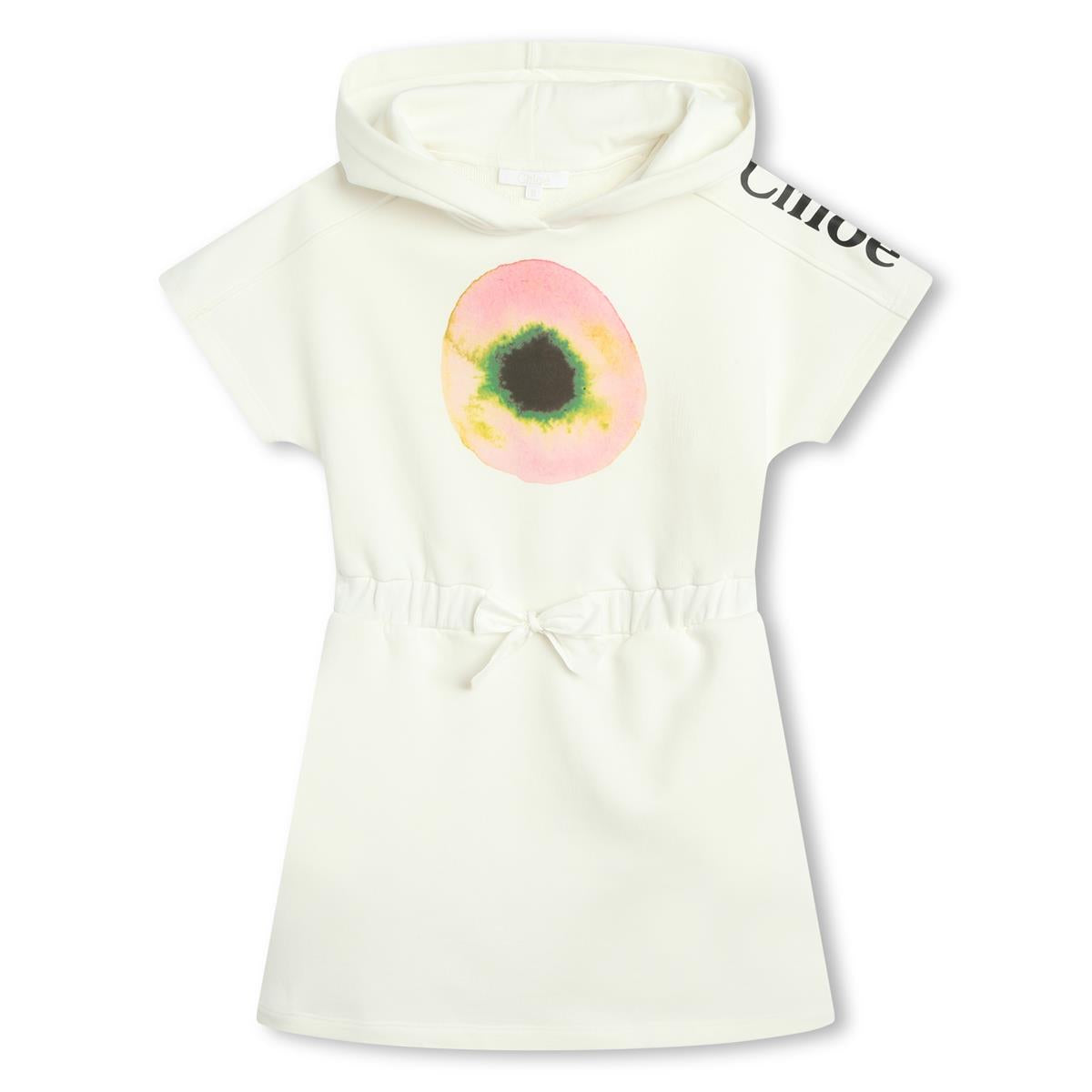 Girls White Hooded Cotton Dress