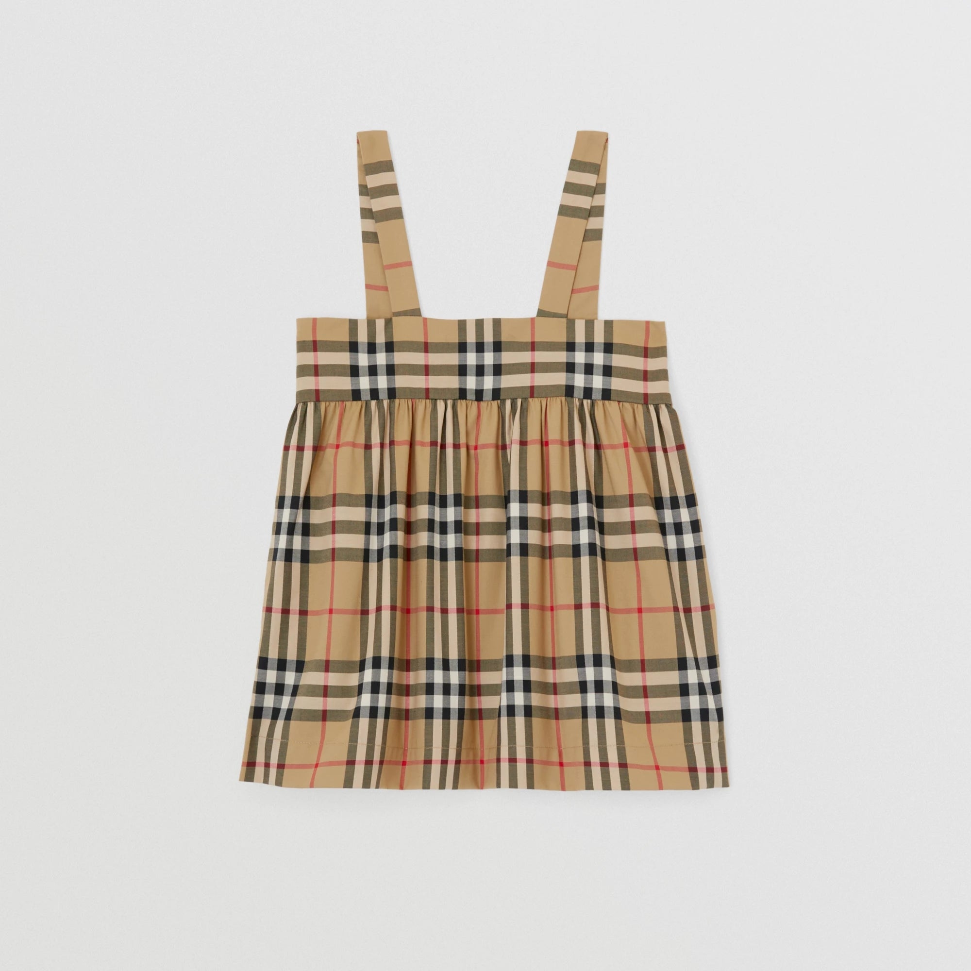 Girls Beige Check Cotton Strap Top