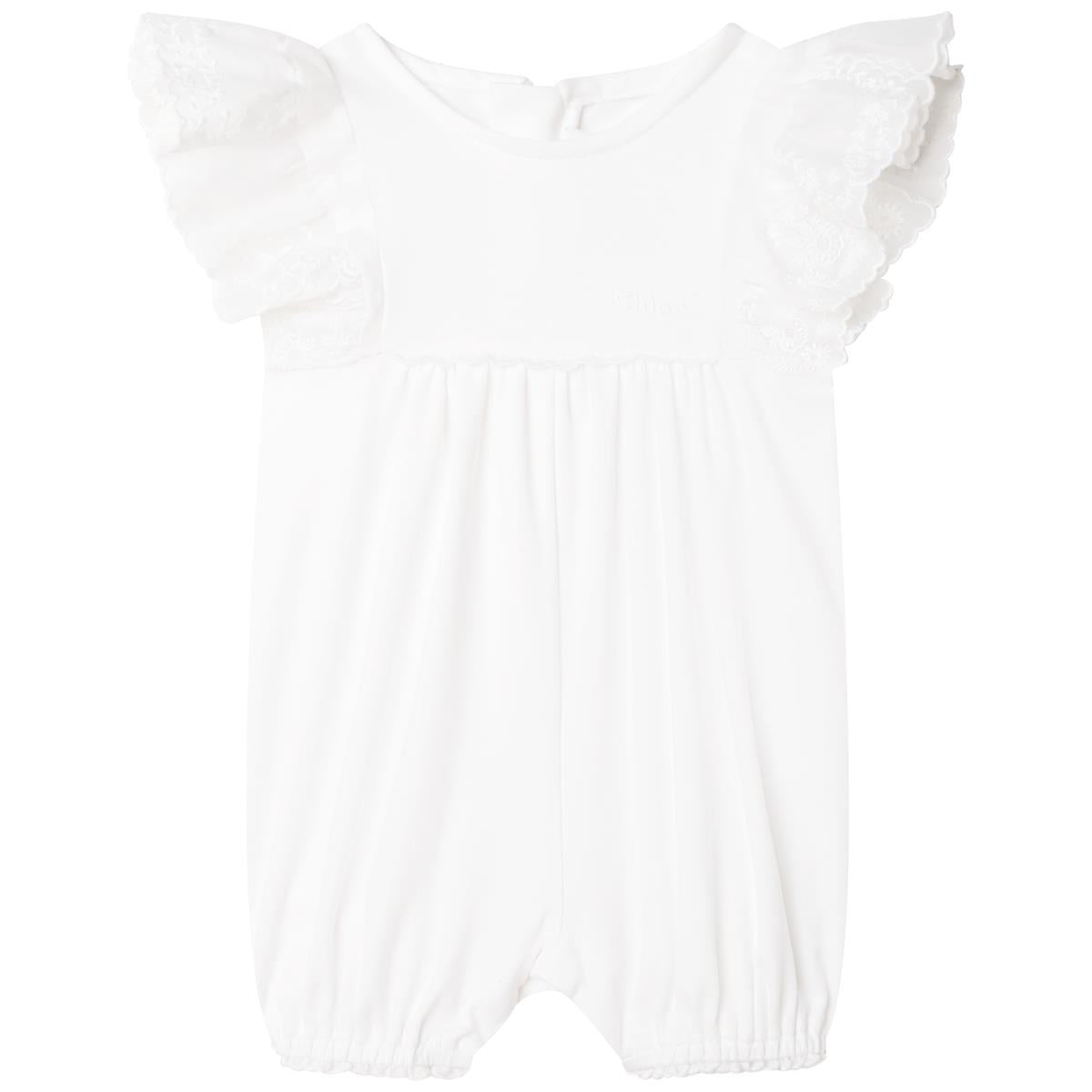 Baby Girls White Cotton Babysuit