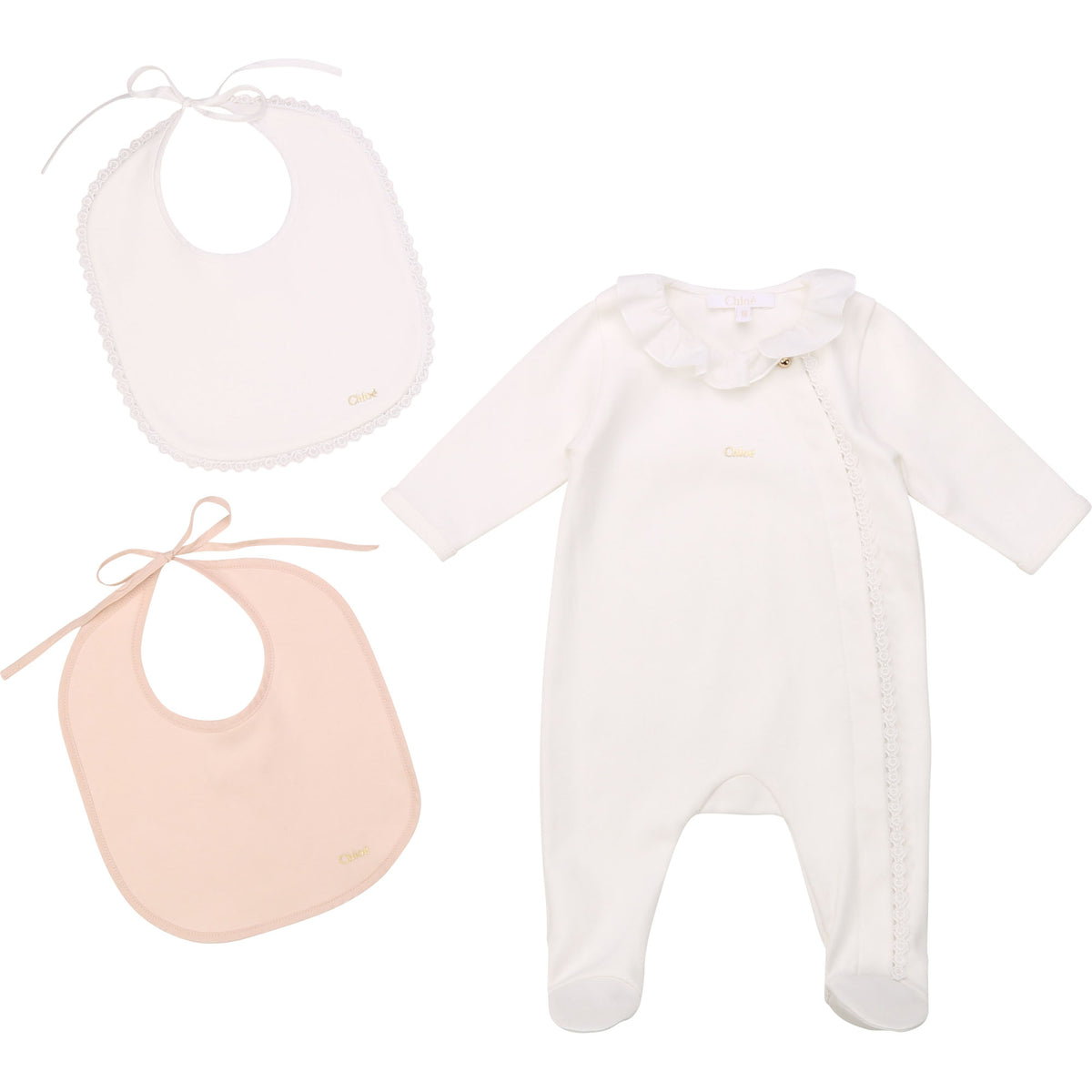 Baby Girls Off White Cotton Babysuit