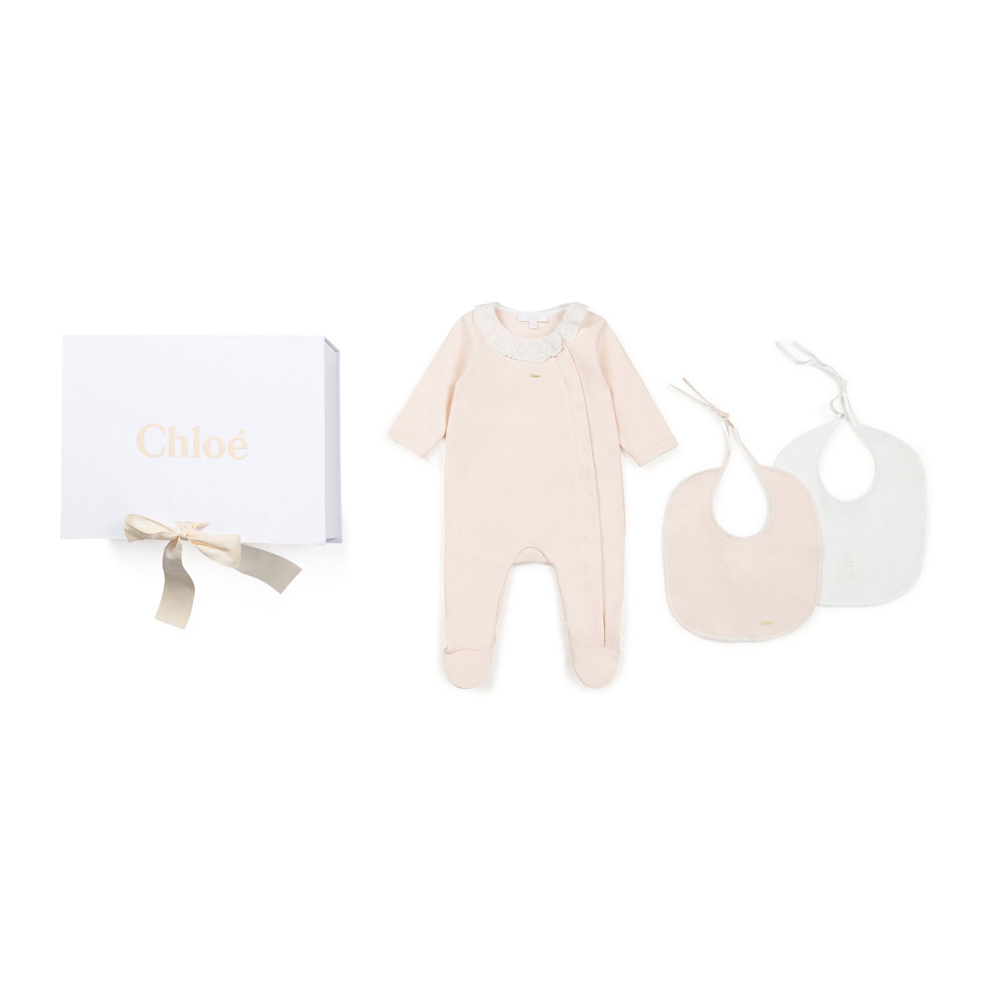 Baby Girls Pink Cotton Babysuit & Bibs Set