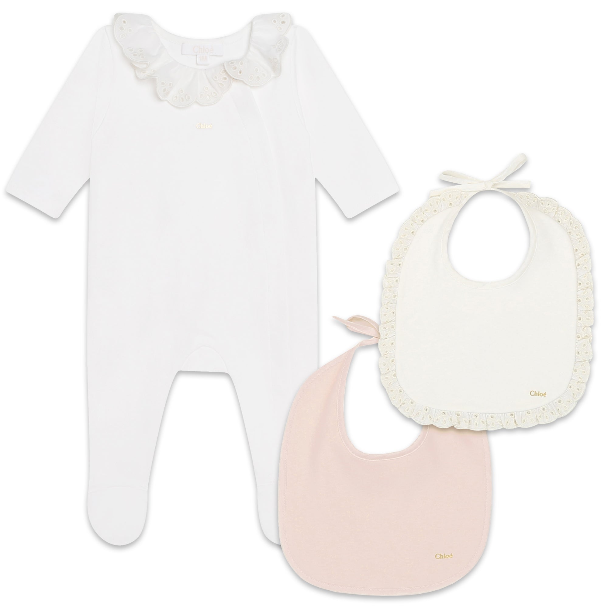 Baby Girls White Cotton Babysuit Set