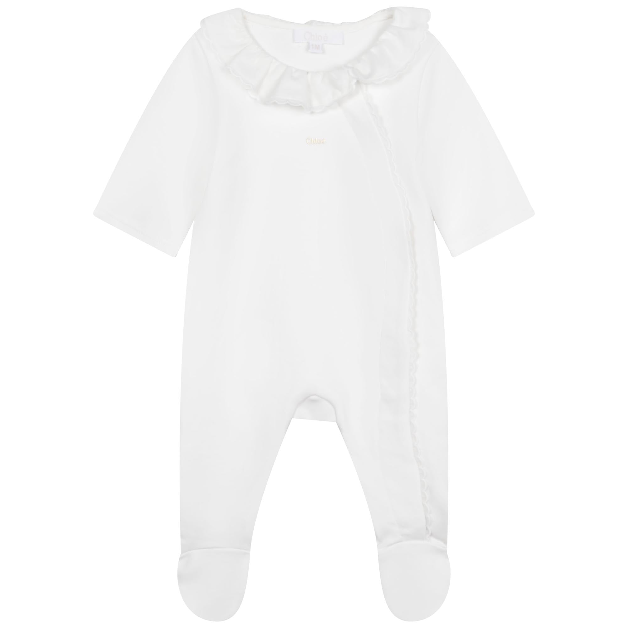 Baby Girls White Cotton Babysuit Set