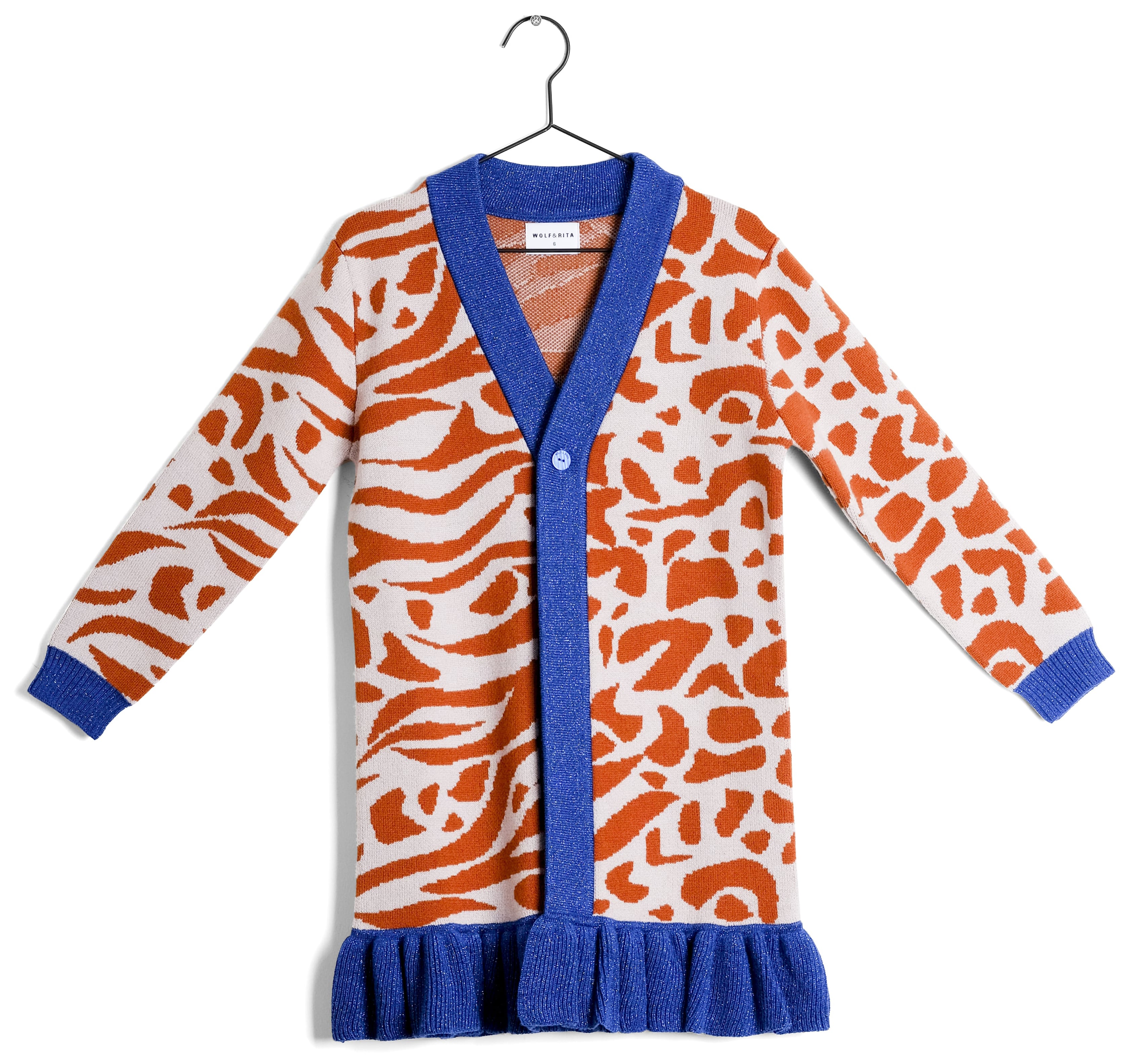 Girls Orange & Blue V-neck Wool Cardigan