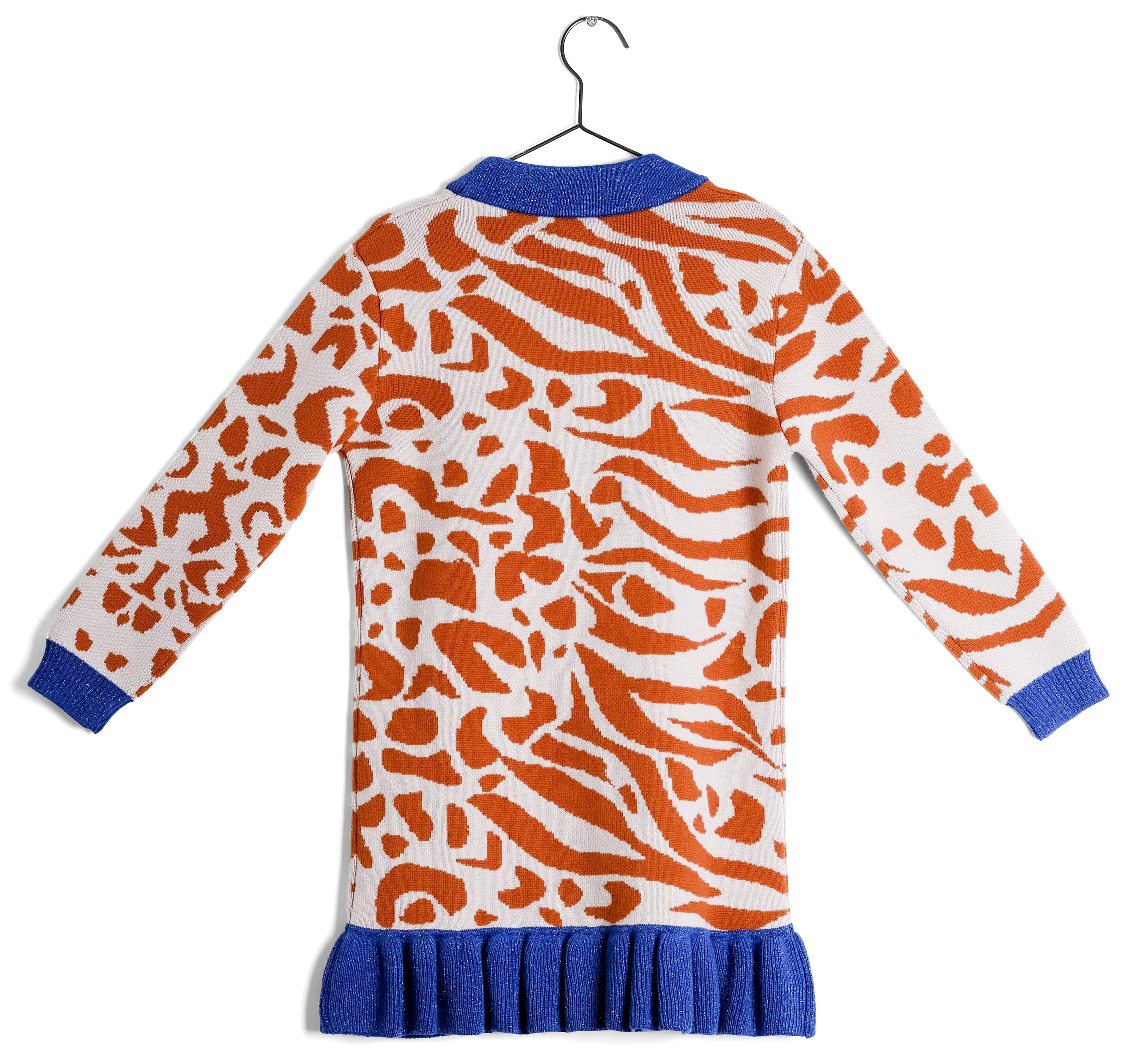 Girls Orange & Blue V-neck Wool Cardigan