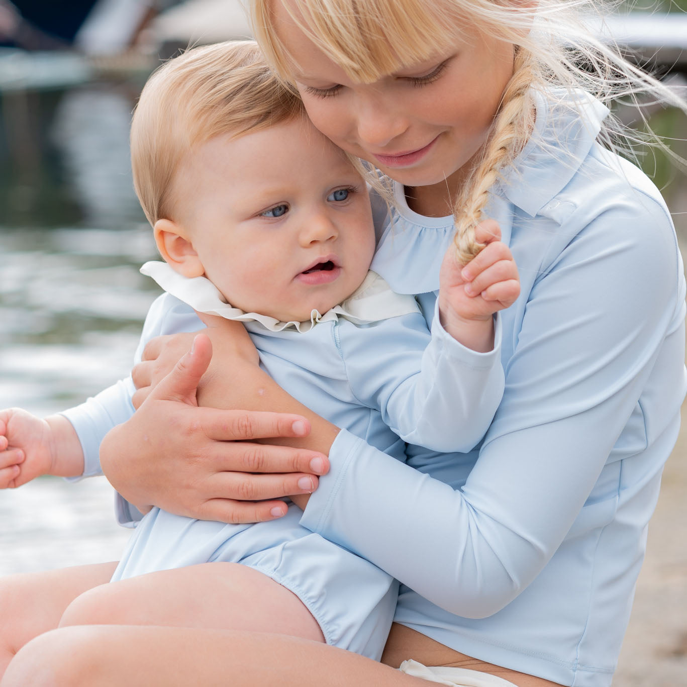 Baby Girls Light Blue UV Protective Swim Babysuit(UPF50+)