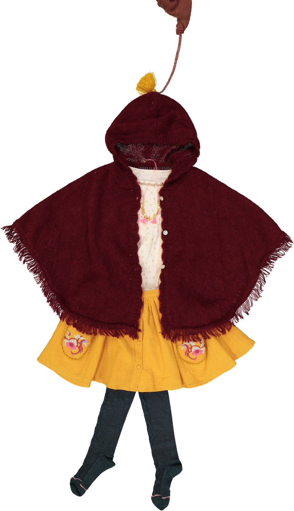 Girls Wine Red Mohair Hooded Shawls - CÉMAROSE | Children's Fashion Store - 2