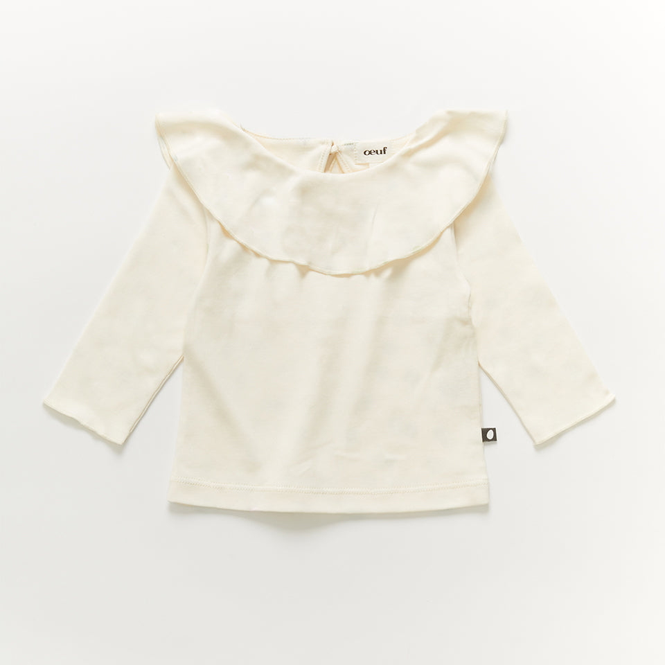 Girls White Ruffle Cotton T-Shirt