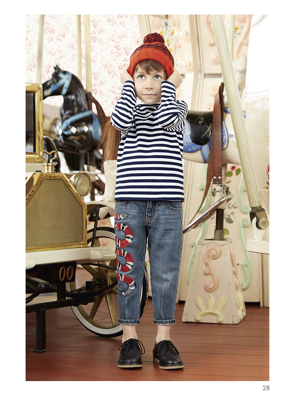 Boys Blue Denim Jeans With Embroidered Snake Trims - CÉMAROSE | Children's Fashion Store - 2