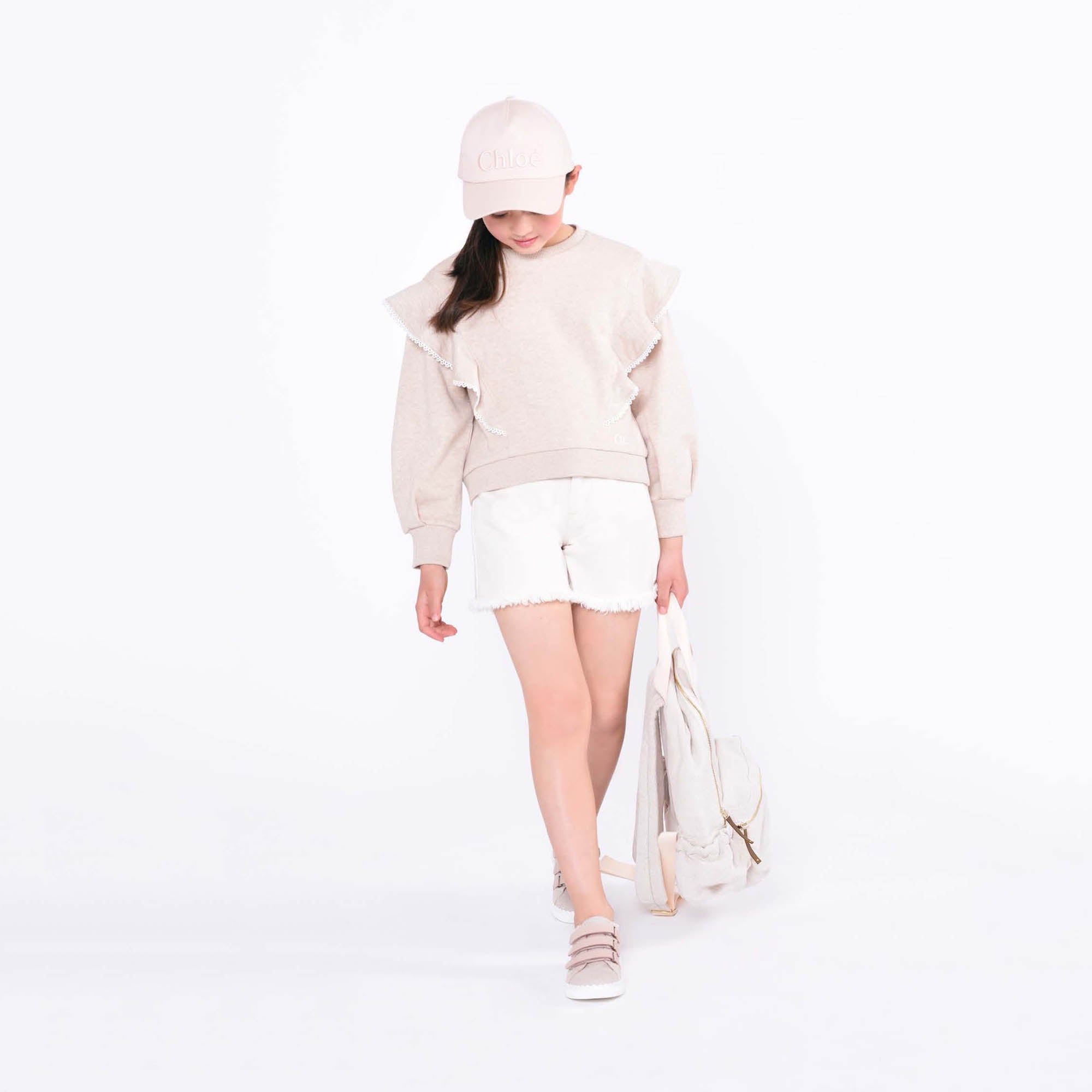 Girls Beige Cotton Sweatshirt