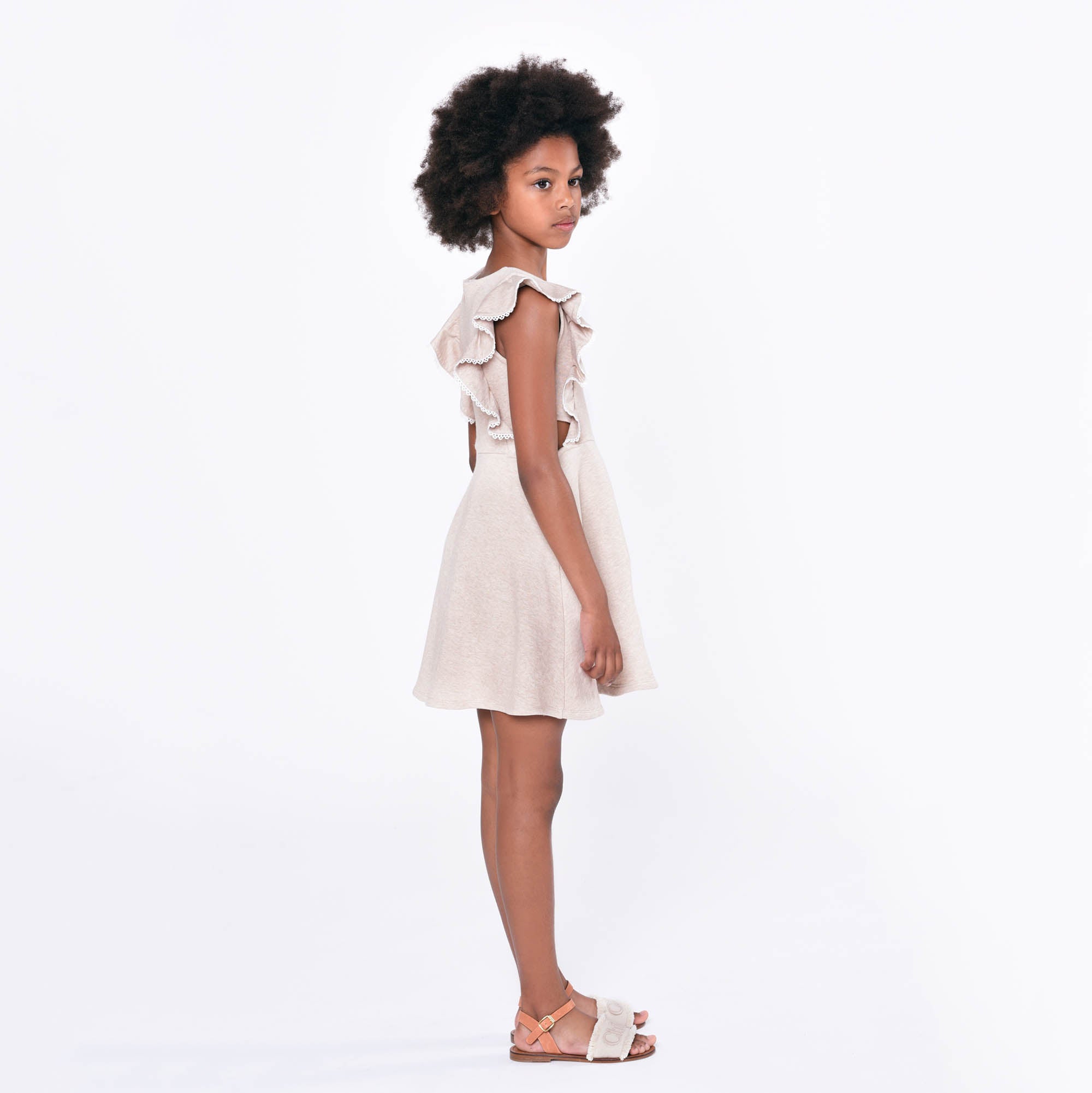 Girls Beige Ruffled Dress