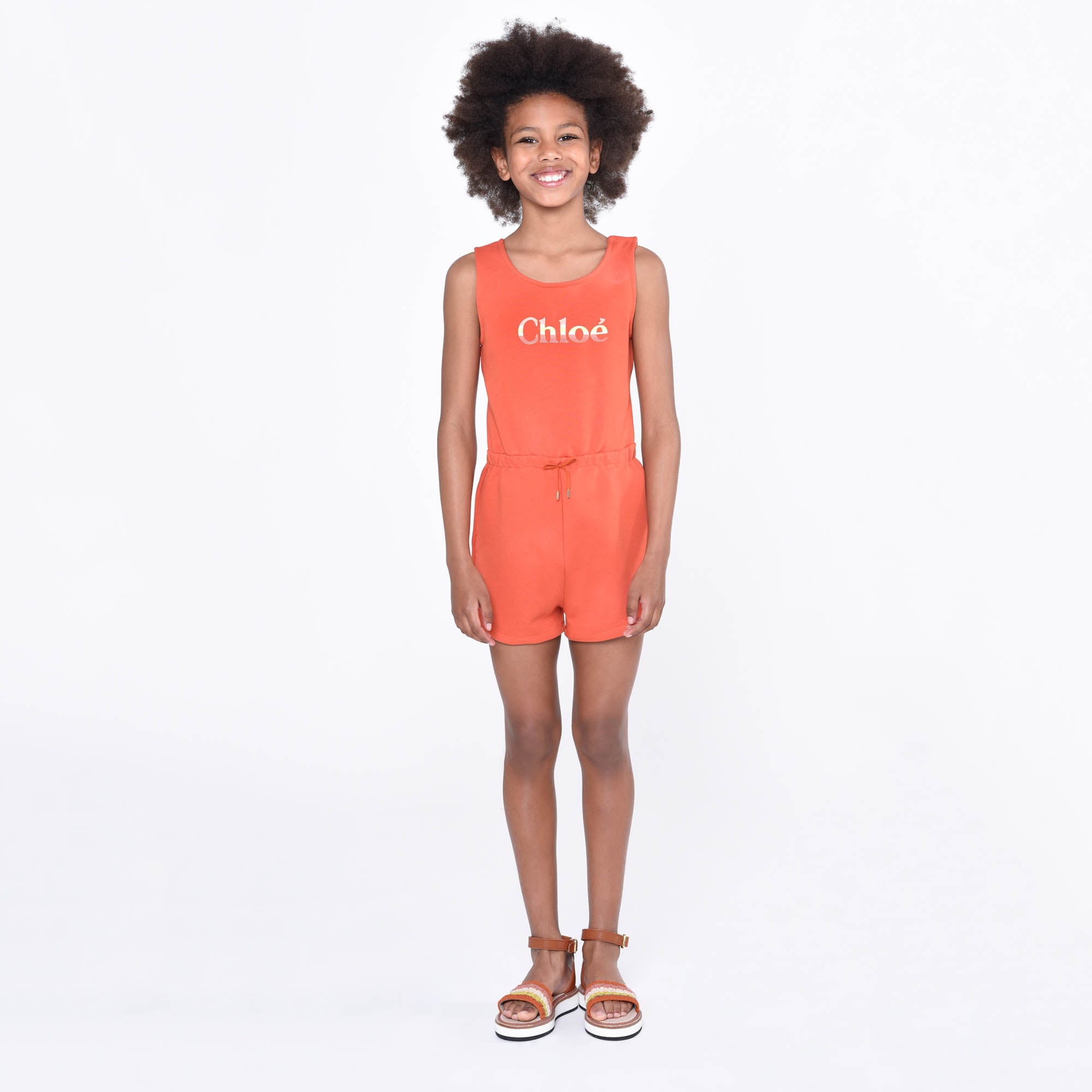 Girls Red Logo Cotton Jumpsuit