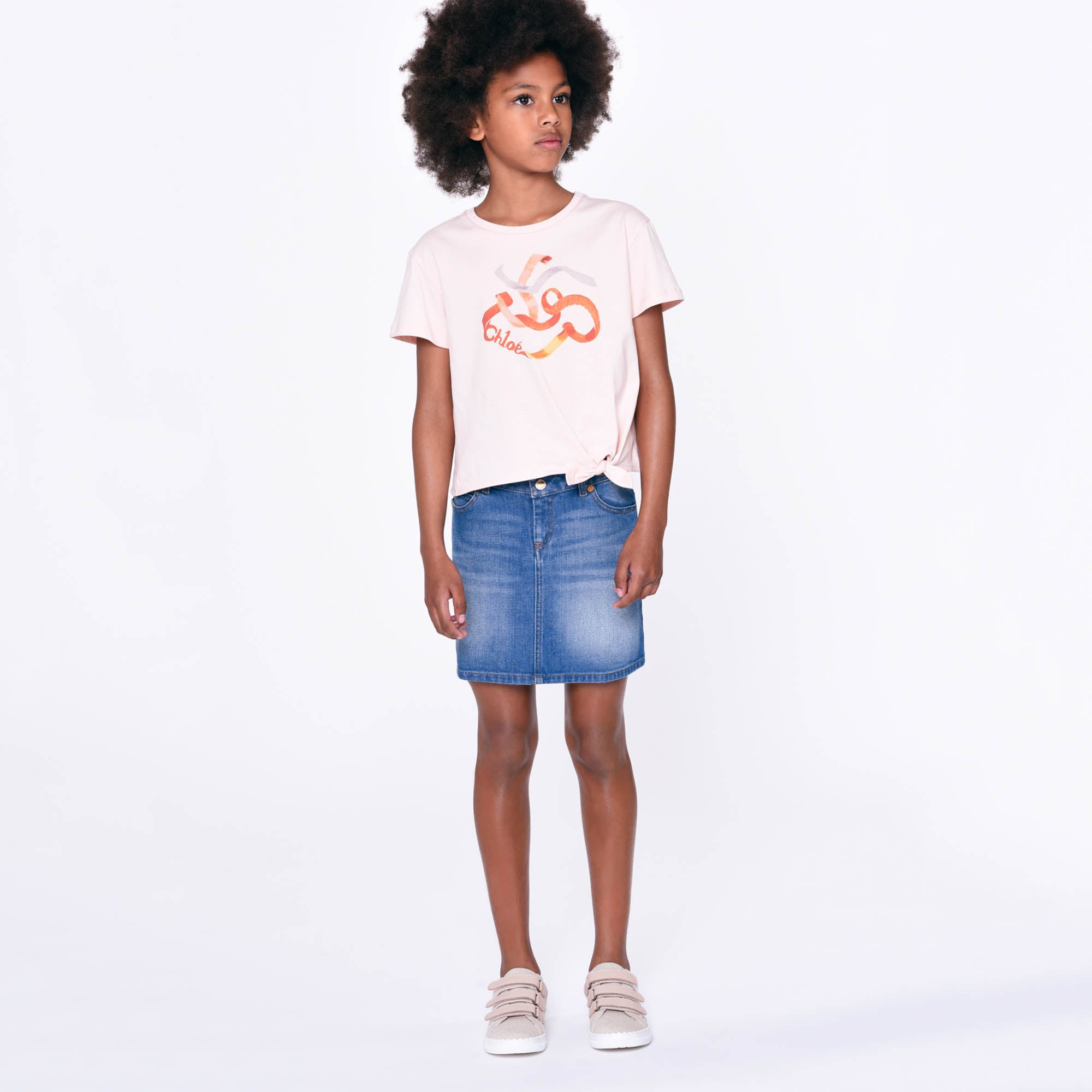 Girls Pink Printed Cotton T-Shirt