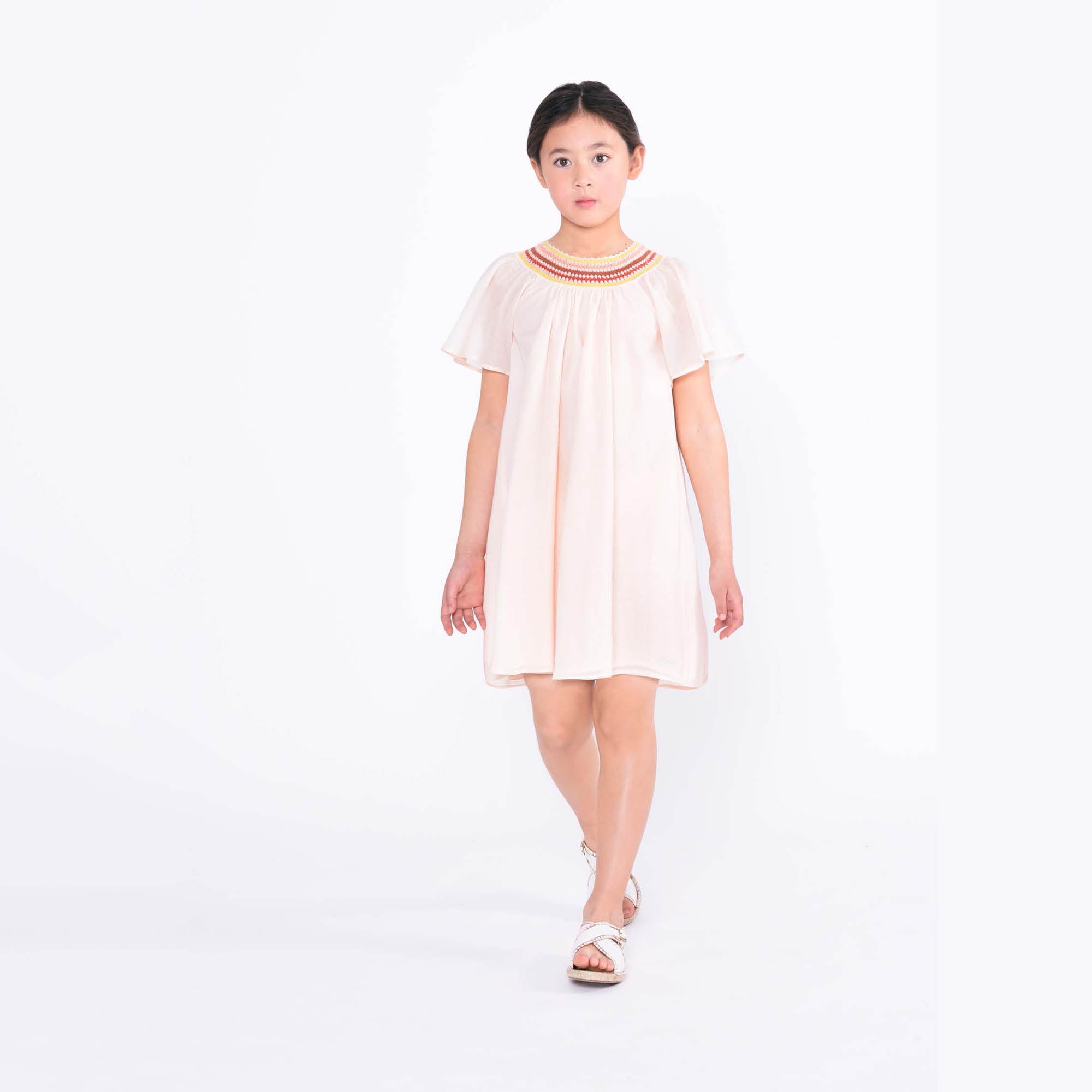Girls Pink Embroidered Cotton Dress