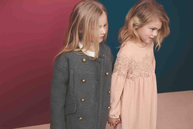 Girls Dark Grey Collarless Wool Coat - CÉMAROSE | Children's Fashion Store - 3