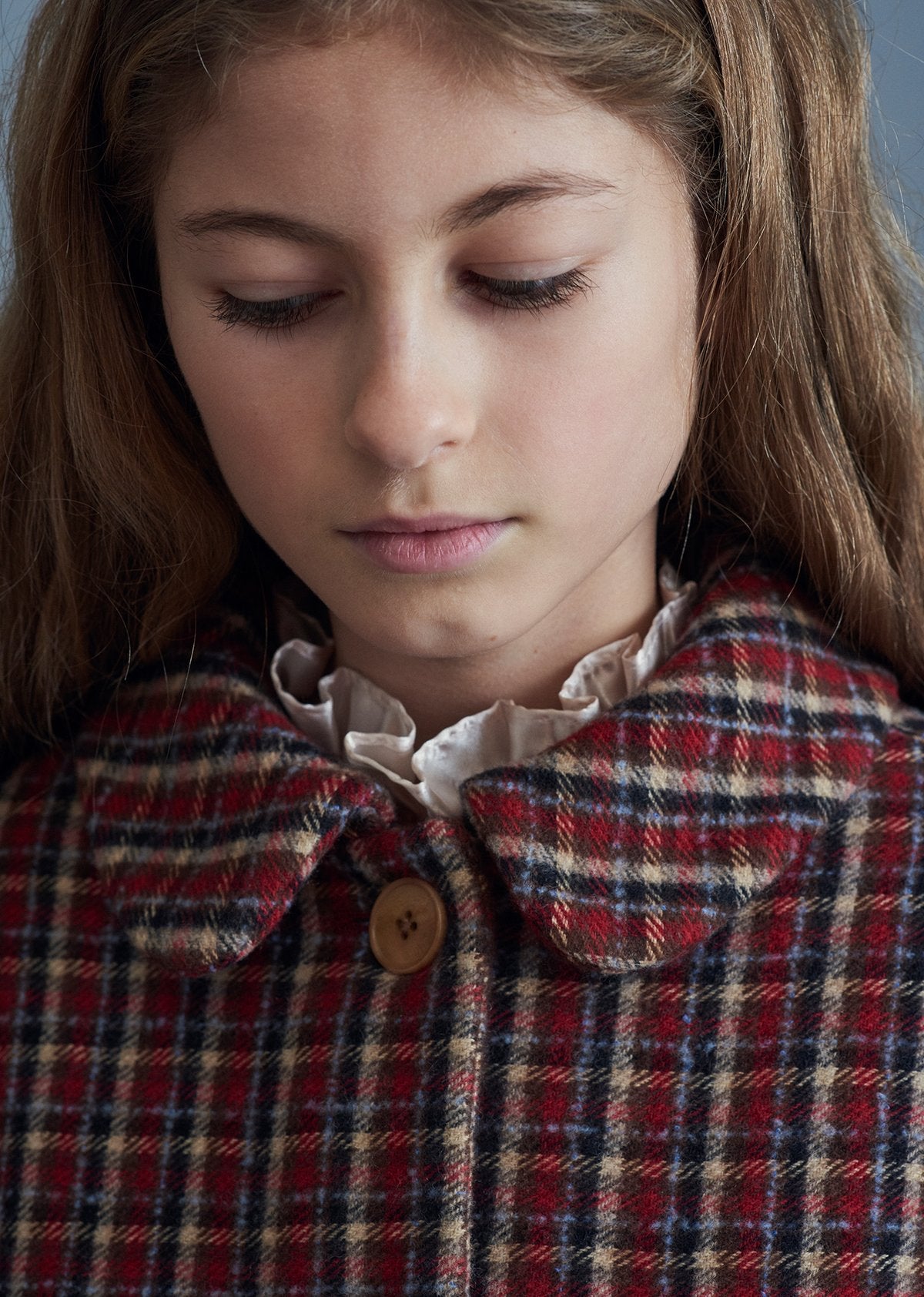 Girls Red Check Wool Coat