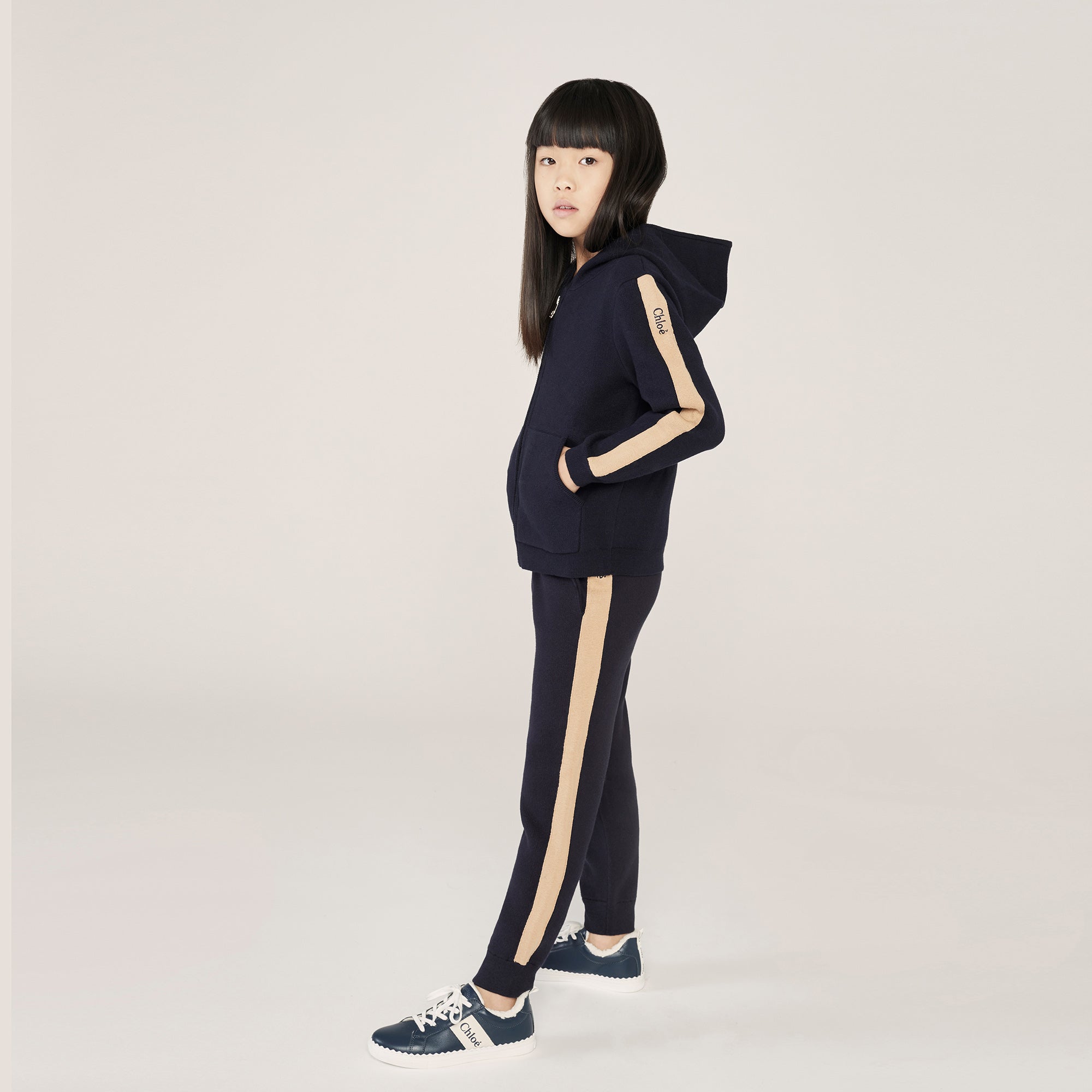 Girls Navy Logo Cotton Trousers