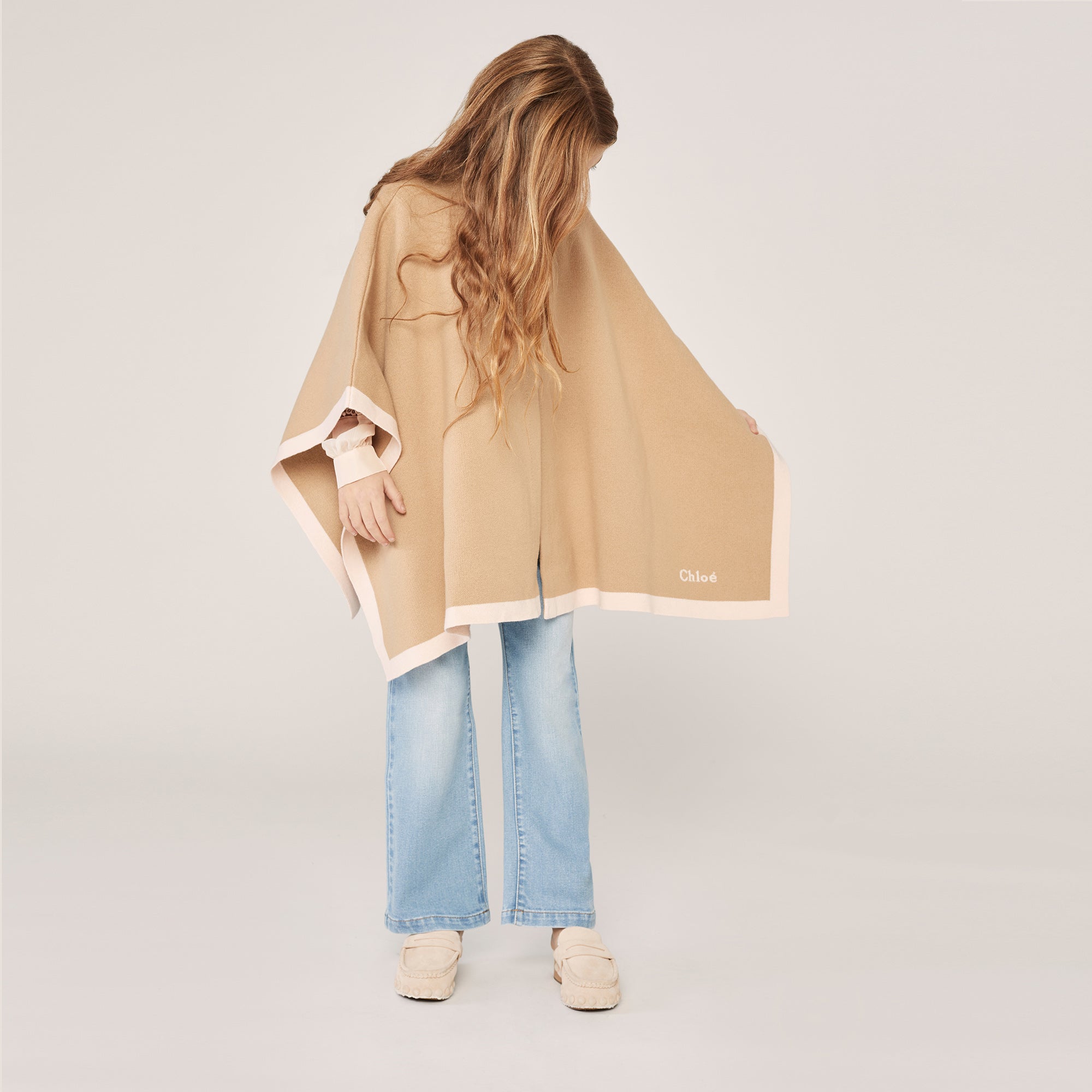 Girls Beige Logo Knitted Cape