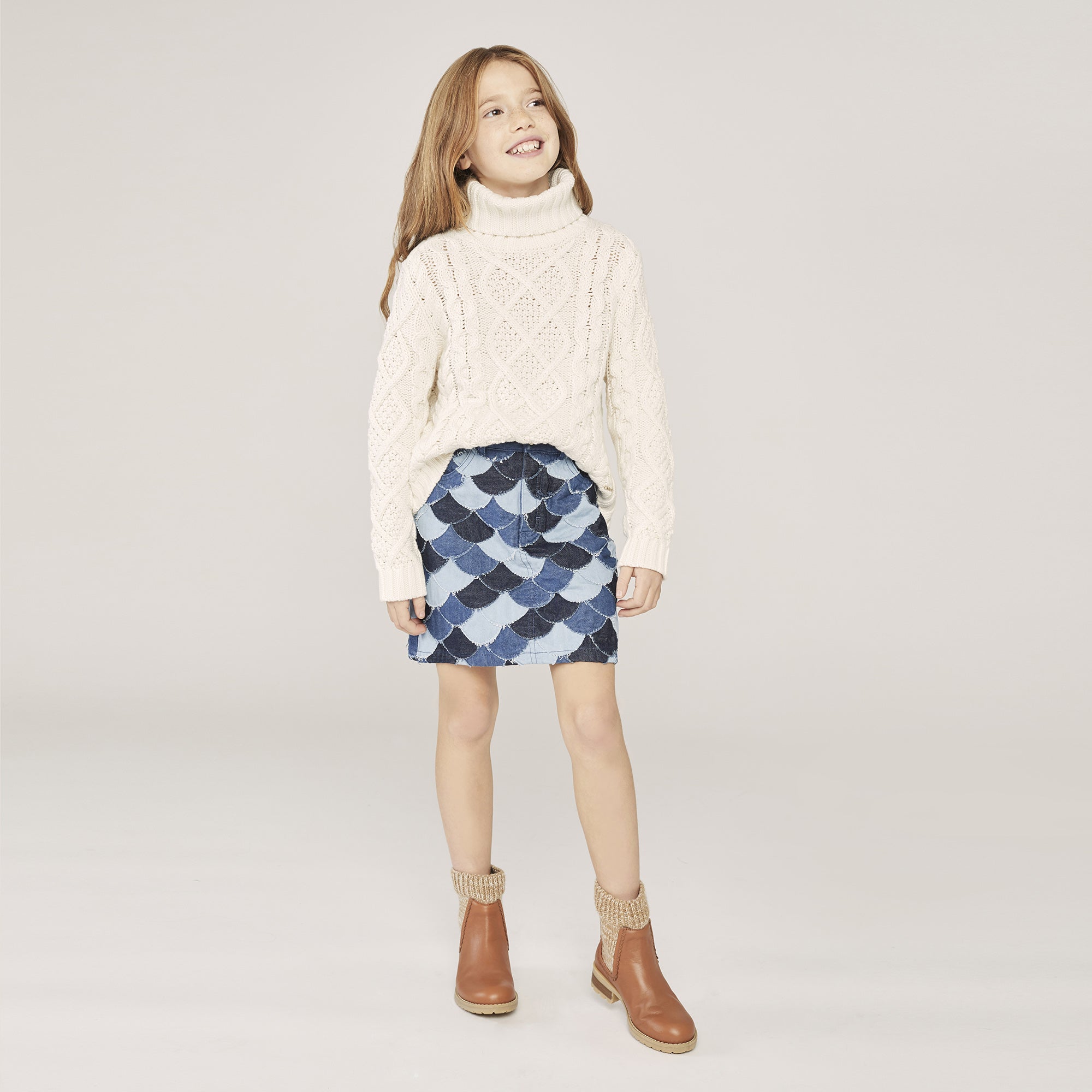 Girls Ivory Cotton Knit Sweater