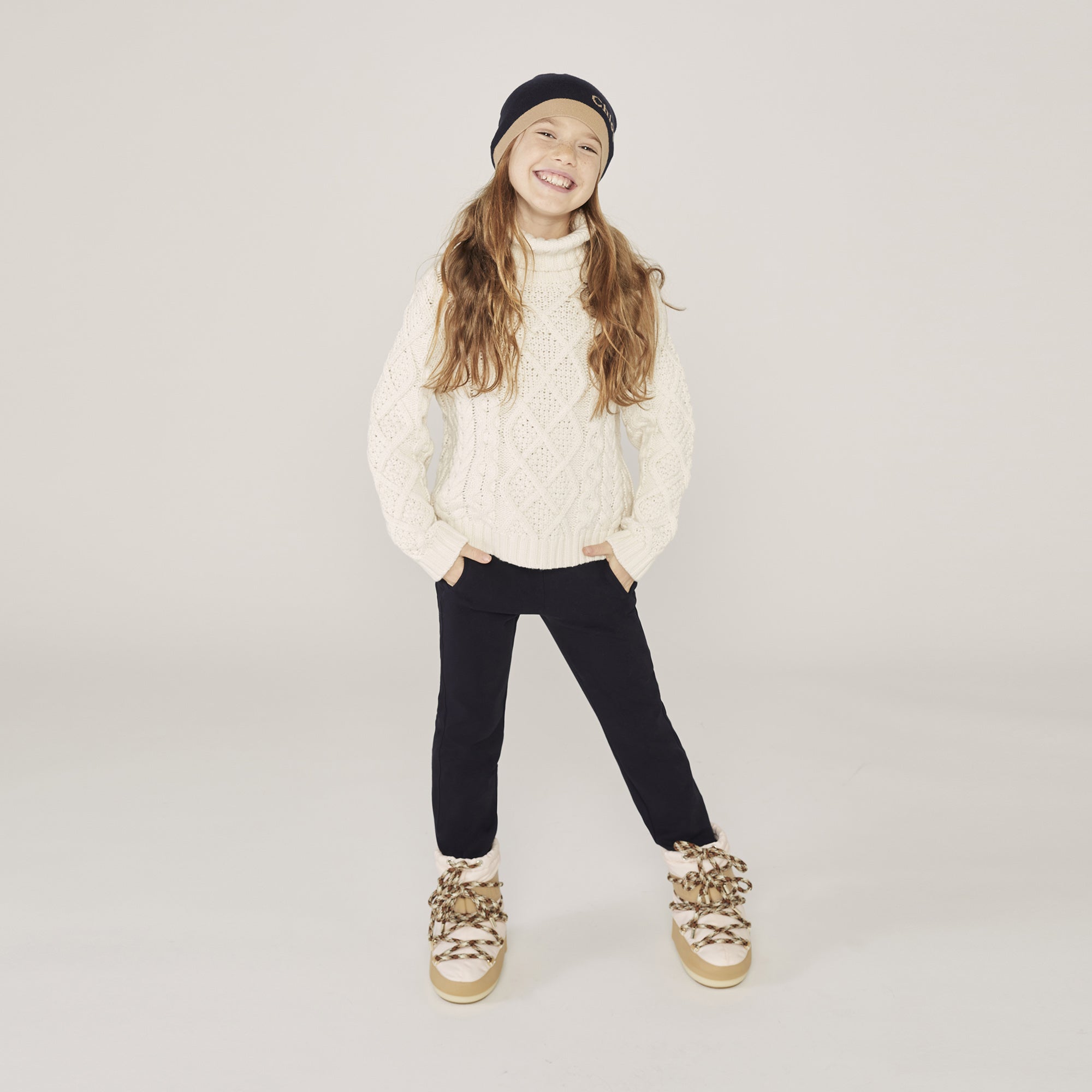 Girls Ivory Cotton Knit Sweater