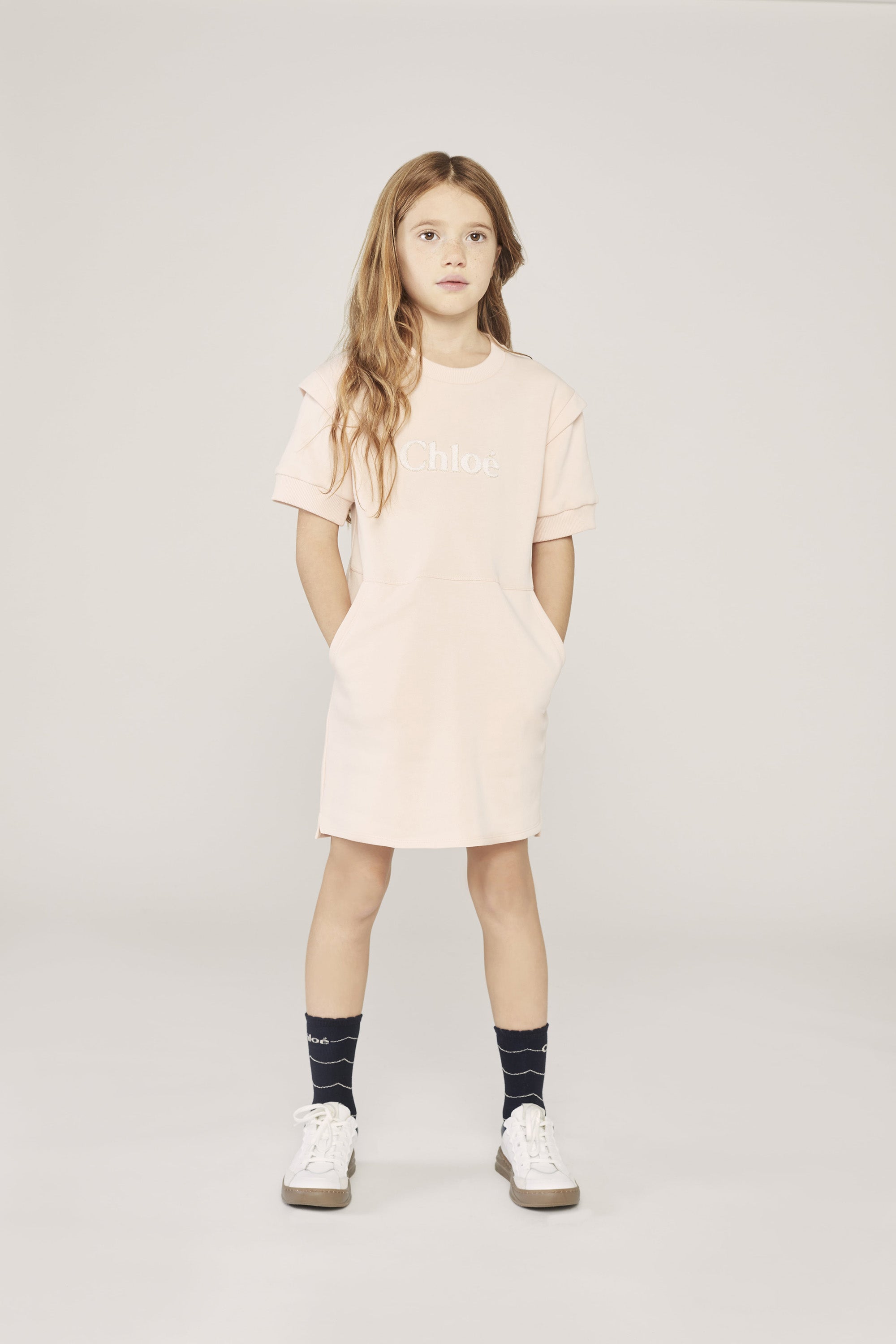 Girls Pink Logo Cotton Dress